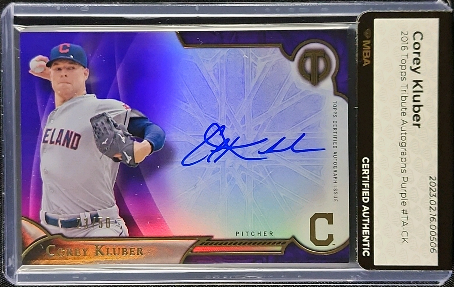スポーツ選手 TOPPS TRIBUTE AUTOGRAPHS 2016 Topps Tribute Autographs Purple Corey Kluber AUTO /50 #TA-CK