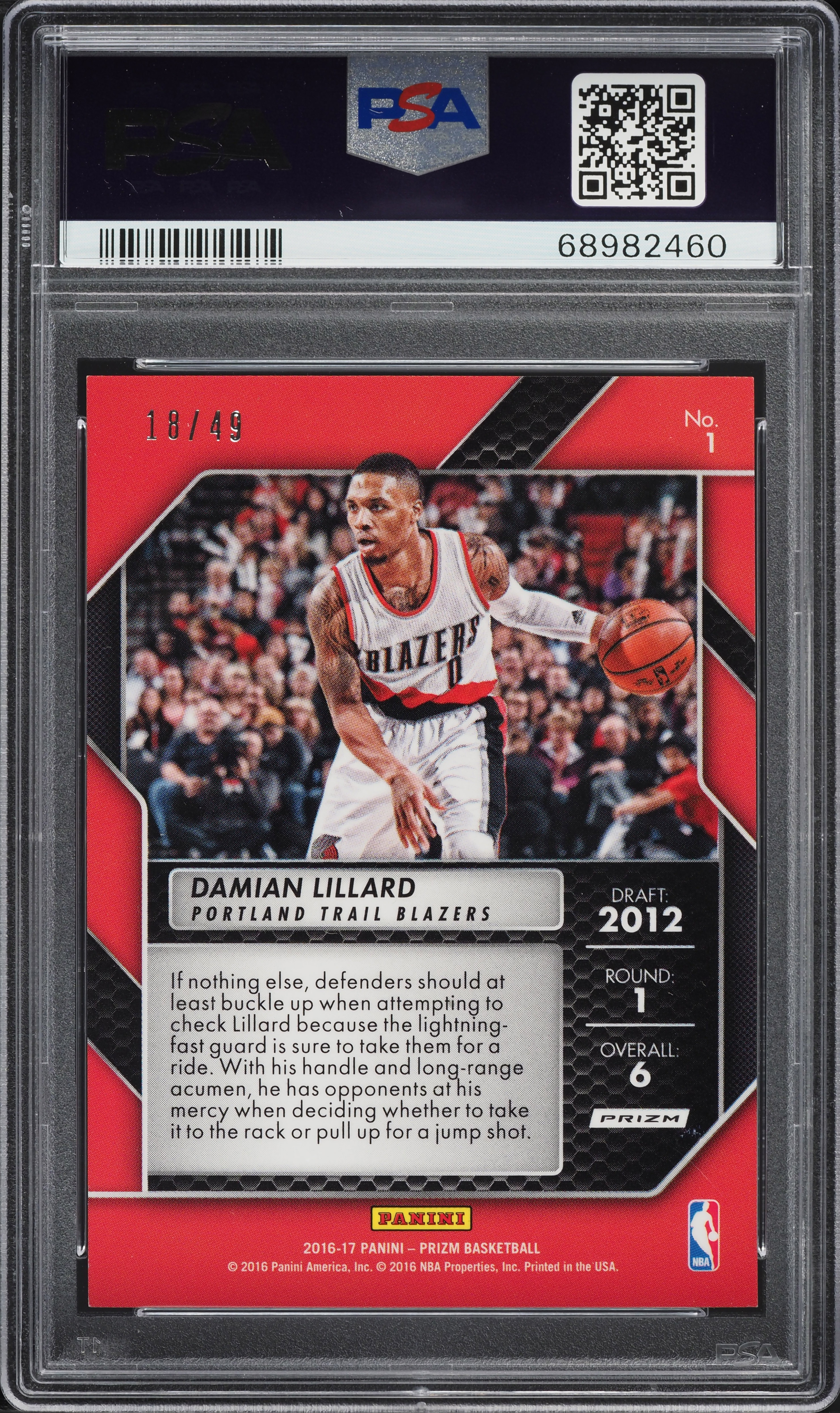 2016 Panini Prizm First Step Orange Prizms Damian Lillard /49 #1