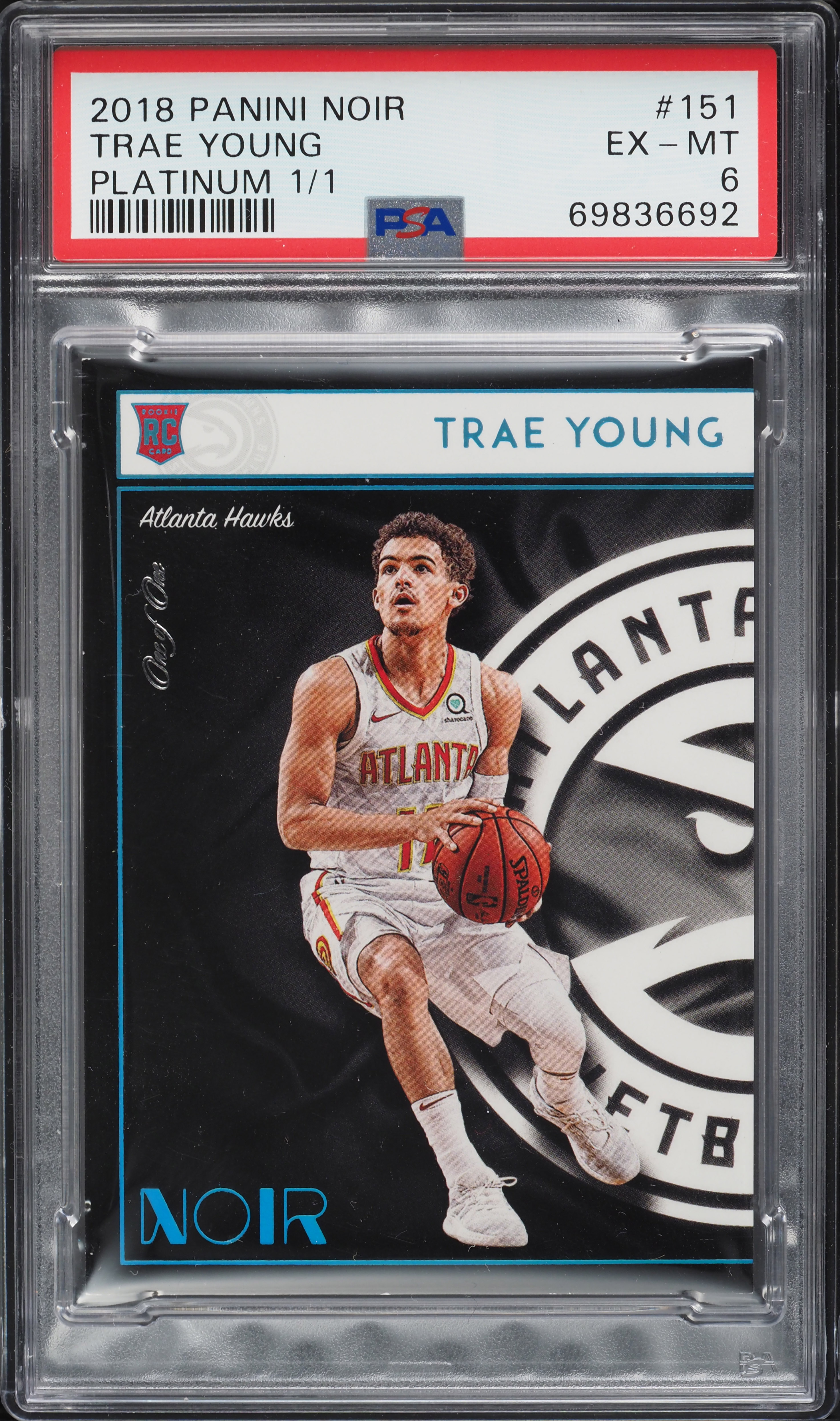 2018 Panini Noir Platinum Trae Young ROOKIE 1/1 #151 PSA 6 EXMT on