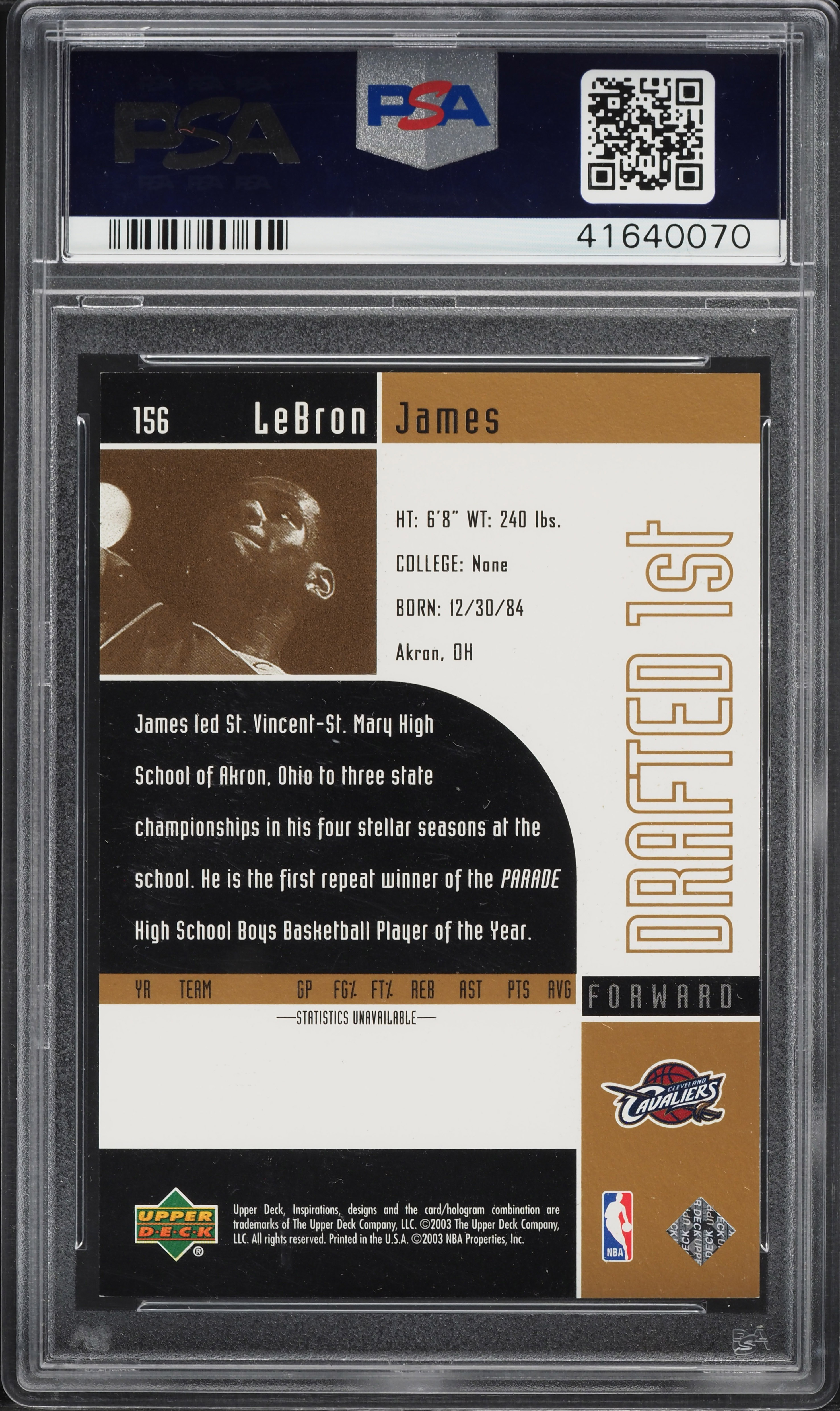 2002 Upper Deck Inspirations LeBron James ROOKIE /499 #156 PSA 9