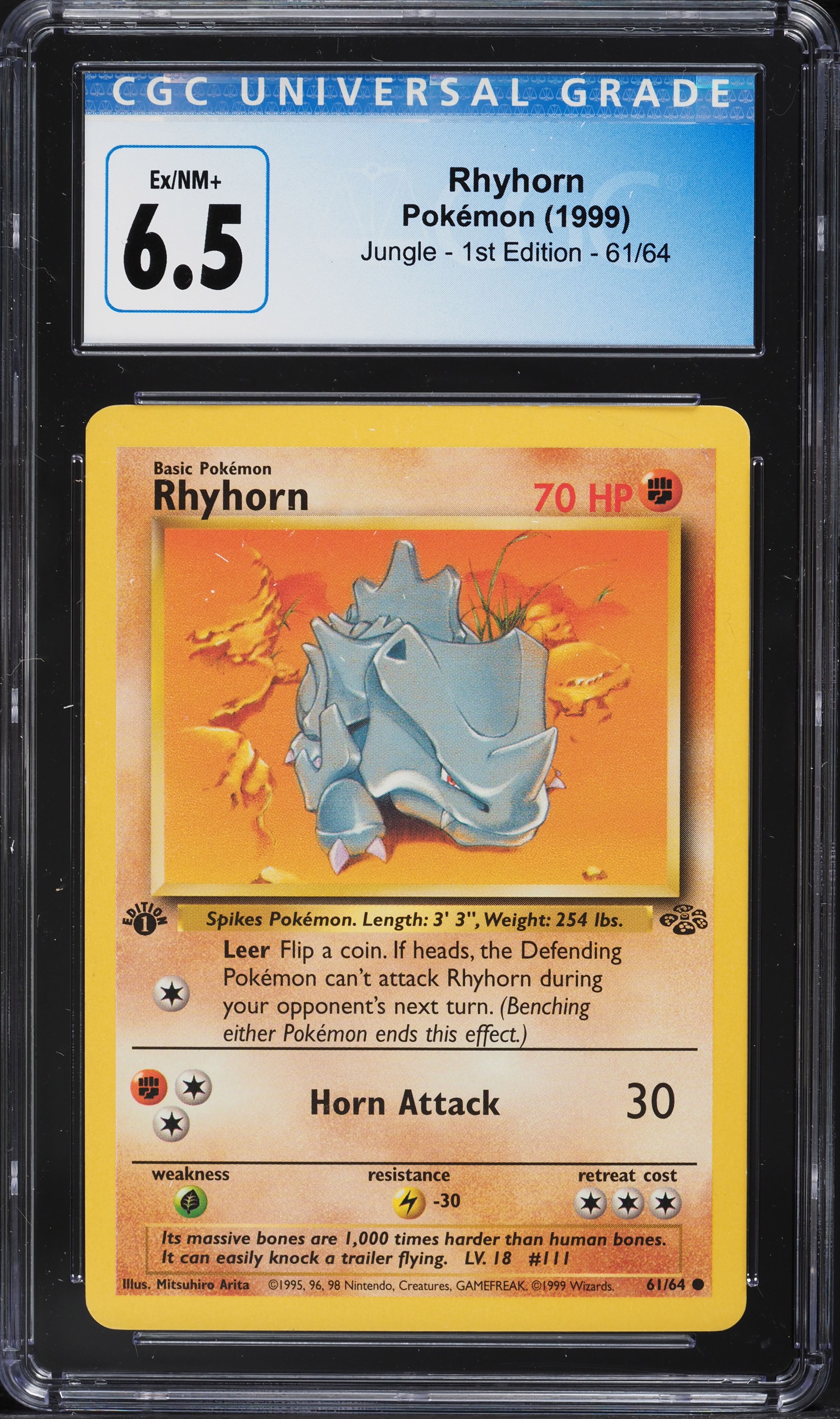1995 rhyhorn pokemon card #111 Topps TV Pokmon Animation Edition Pokmon Hit Points100 HP Stage 1995 Rhyhorn Pokemon Like new