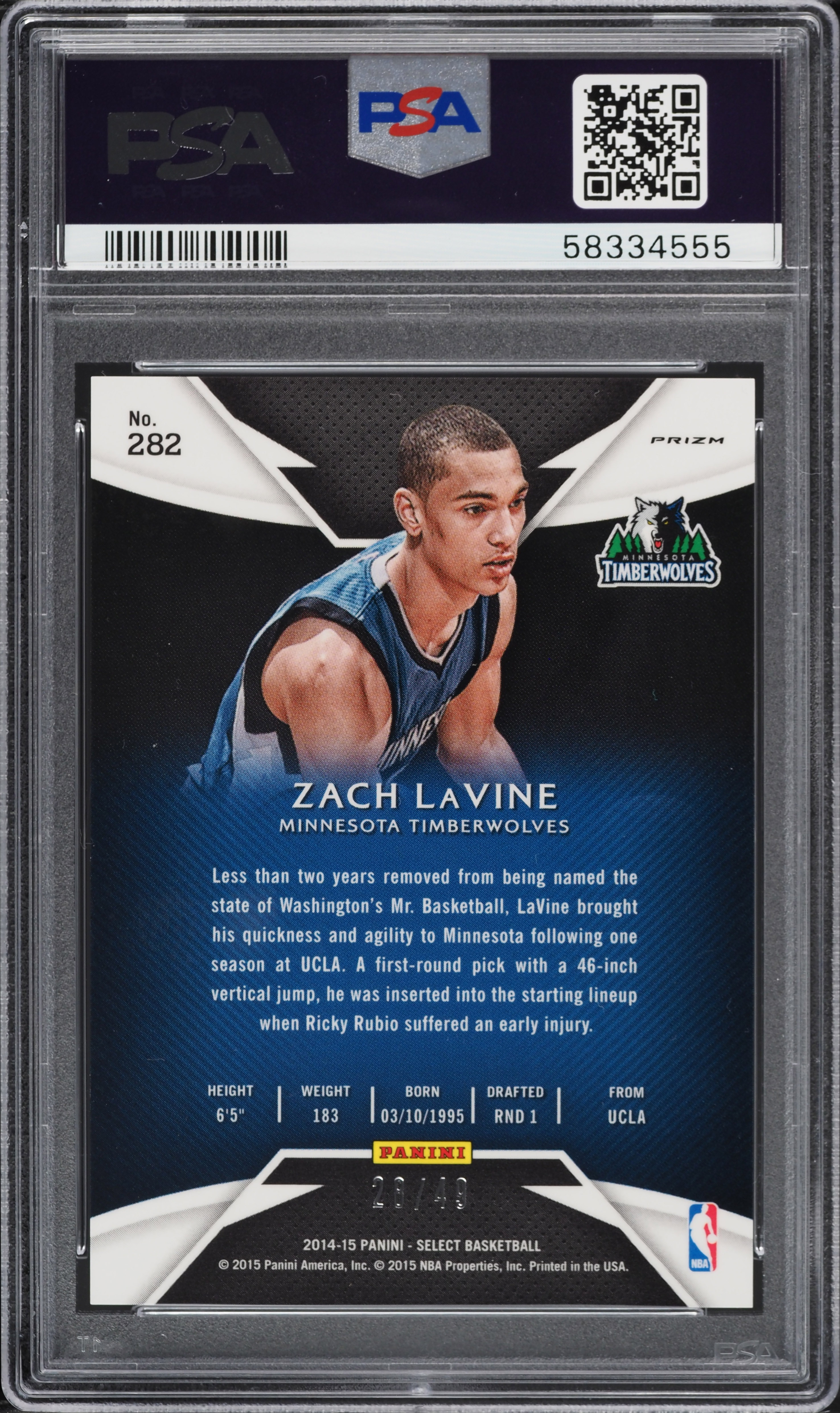 2014 Select Courtside Copper Prizm Zach LaVine ROOKIE /49 #282 PSA