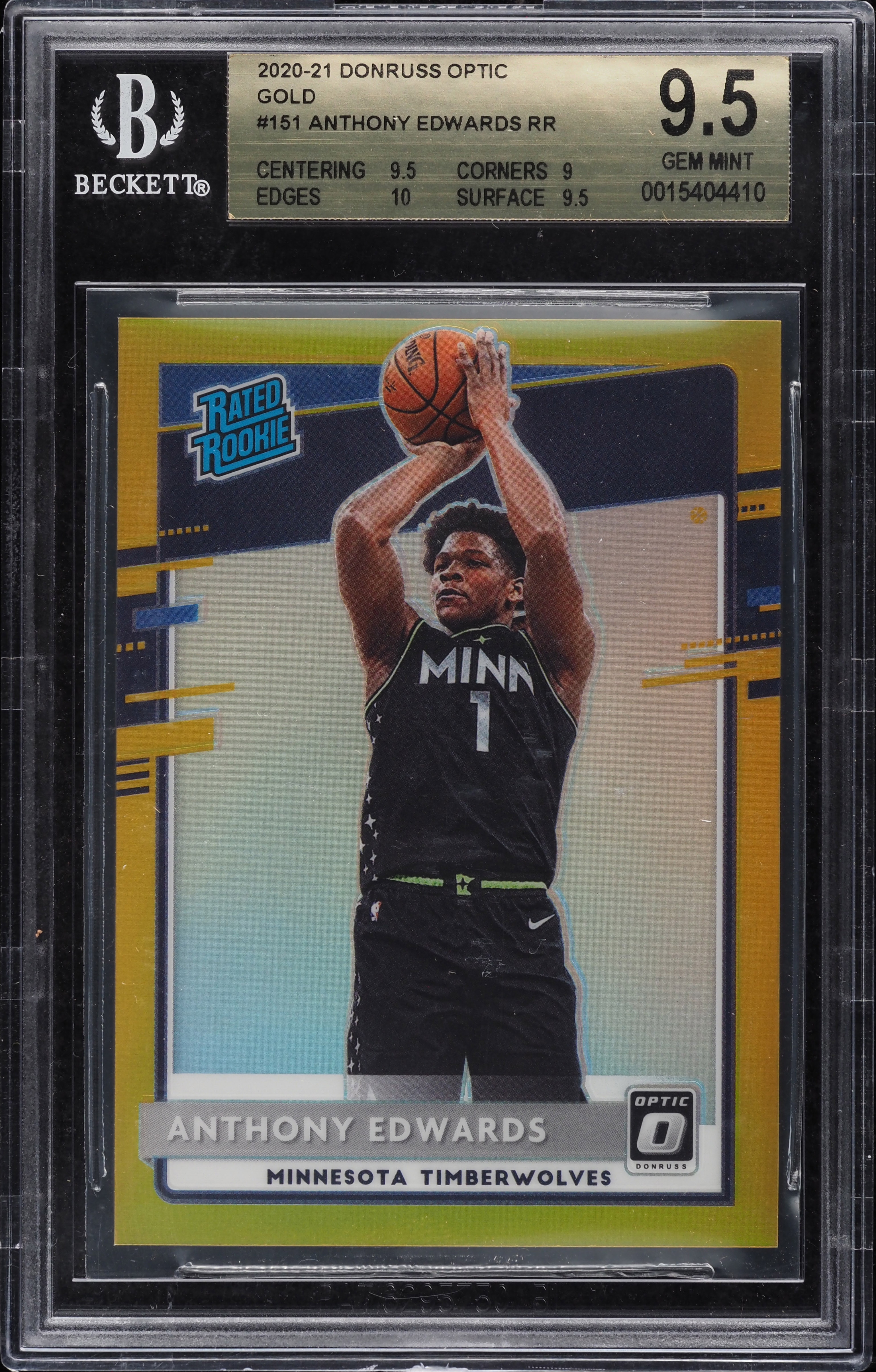 2020 Donruss Optic Gold Anthony Edwards ROOKIE /10 #151 BGS 9.5 