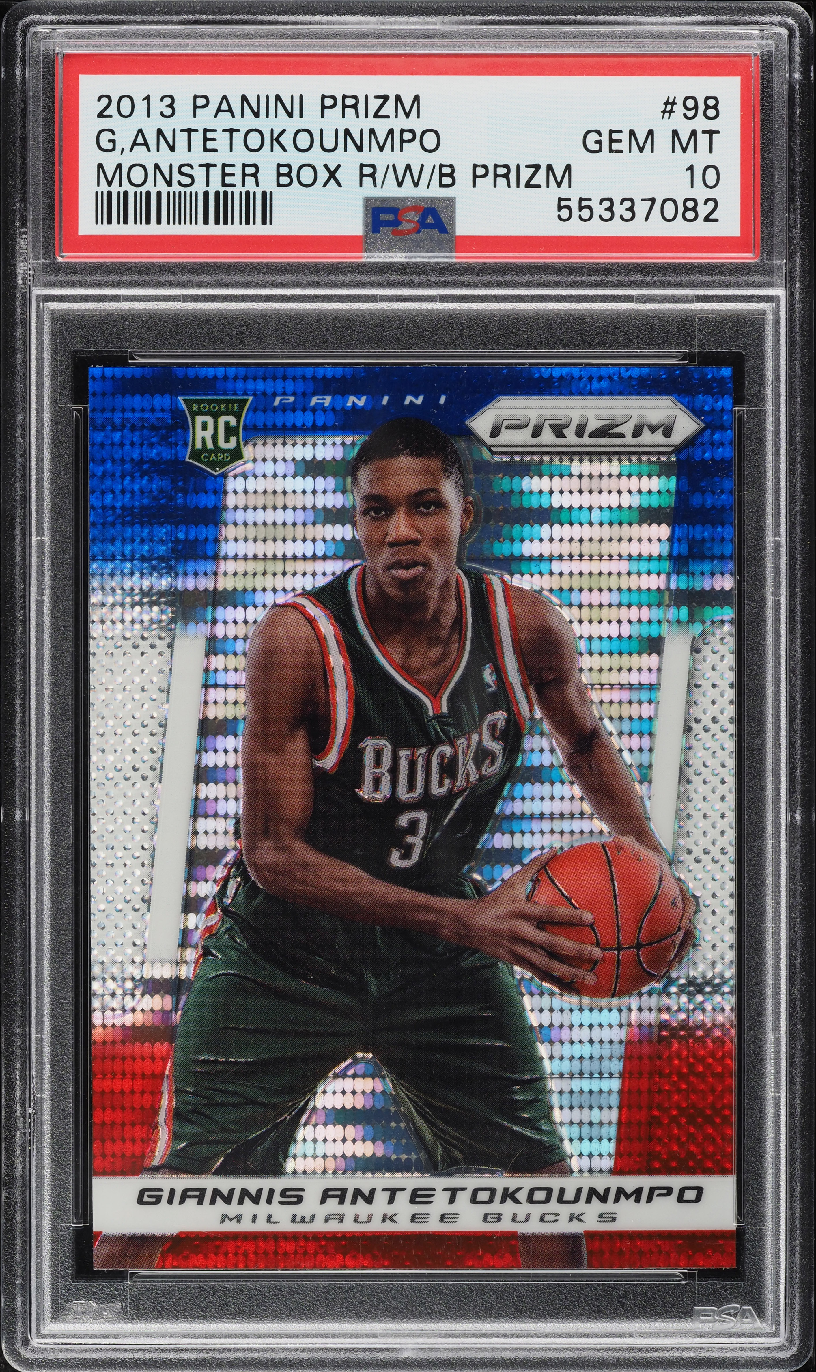 2013 Panini Prizm Red White Blue Giannis Antetokounmpo ROOKIE PSA