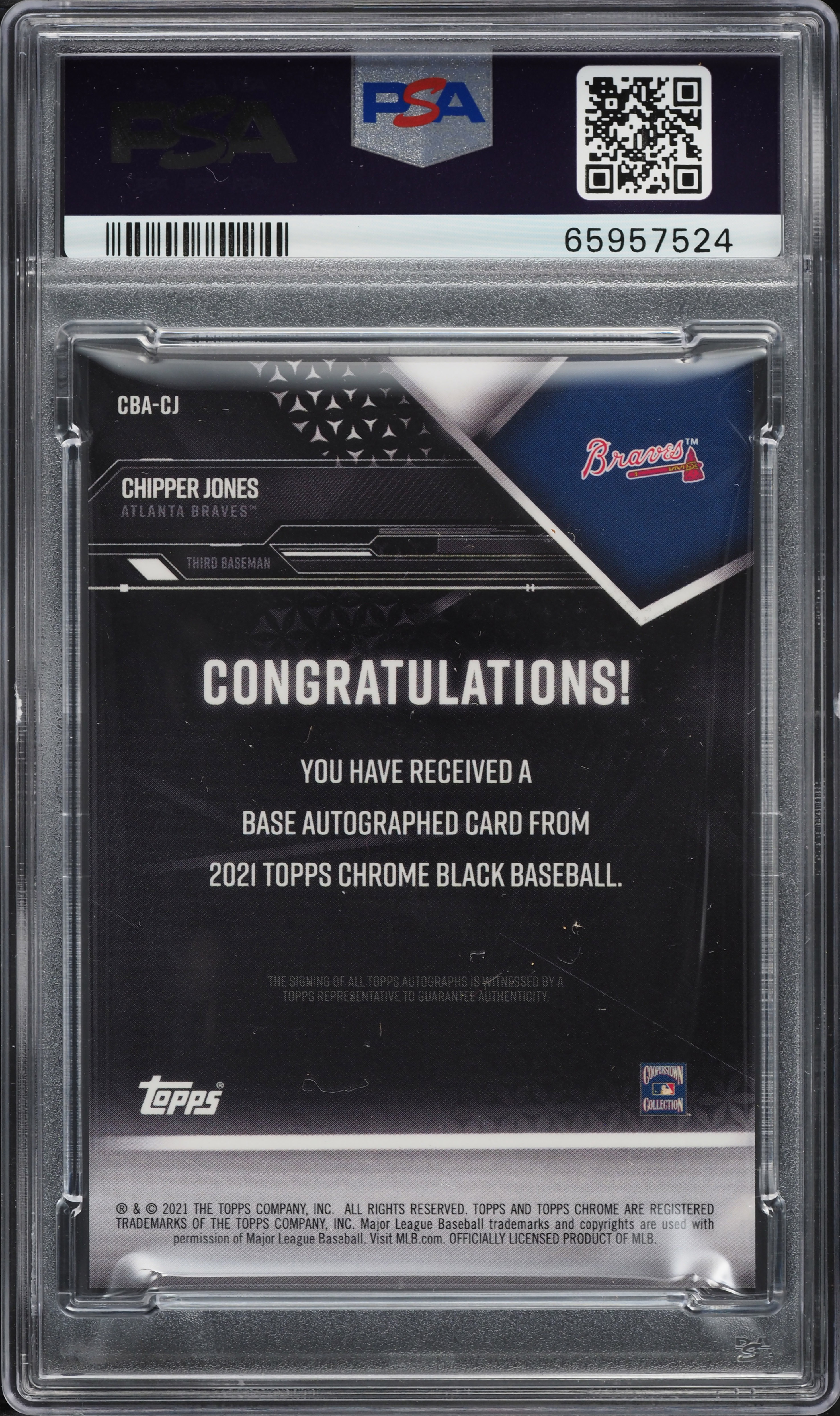 2021 Topps Chrome Black Gold Refractor Chipper Jones AUTO /50 PSA 