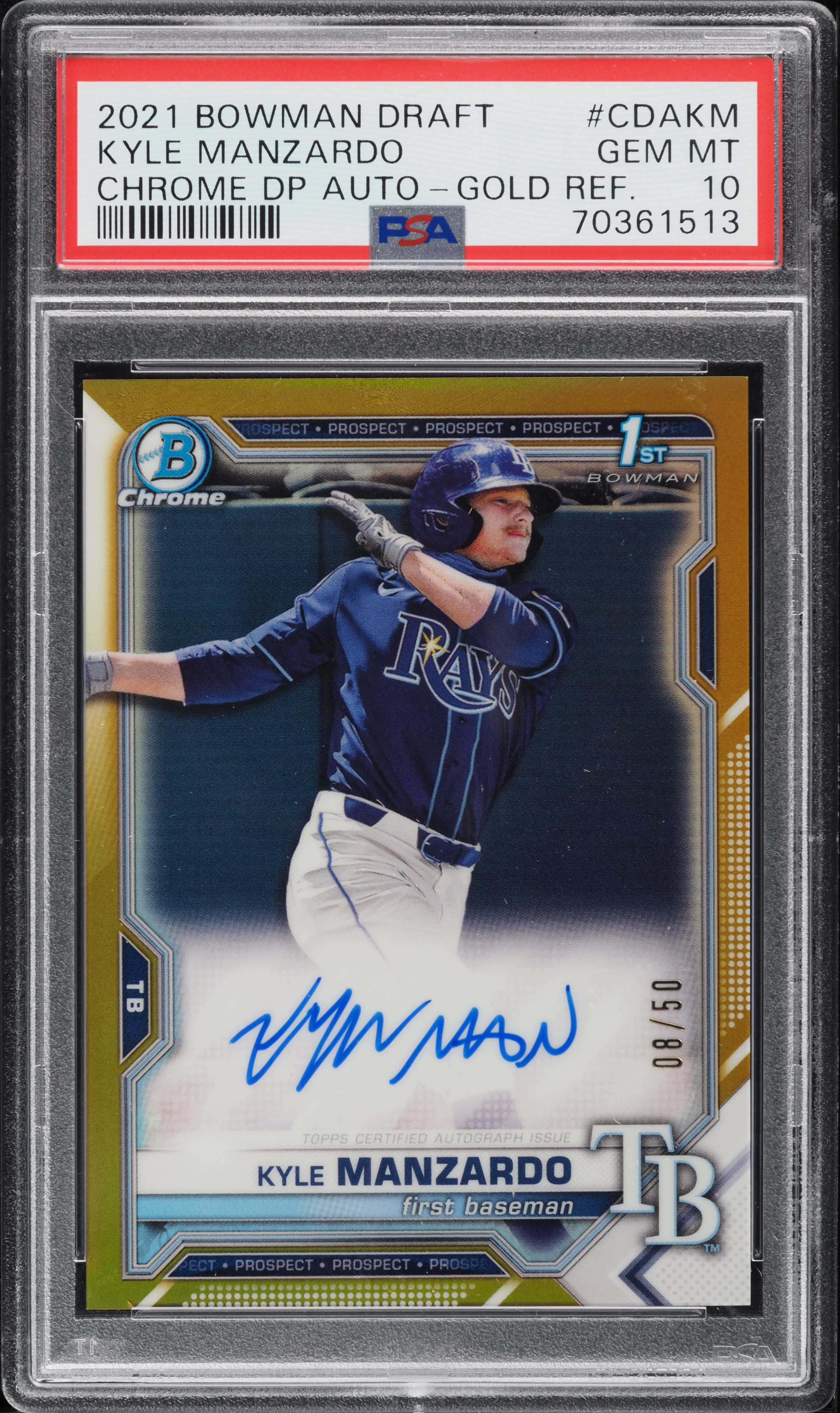 2021 Bowman Chrome Gold Refractor Kyle Manzardo ROOKIE AUTO /50 