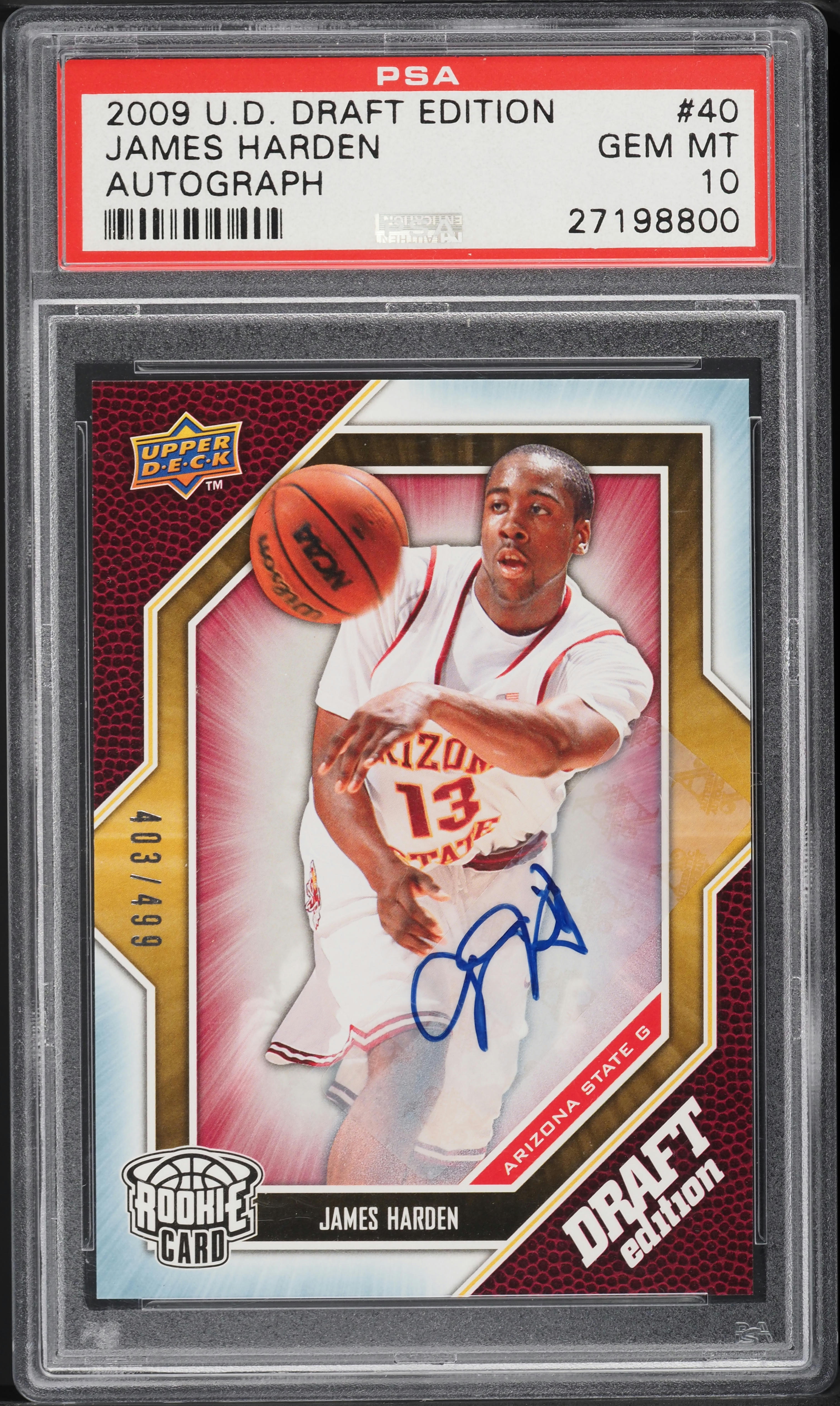 2009 Upper Deck Draft Edition James Harden ROOKIE AUTO /499 #40