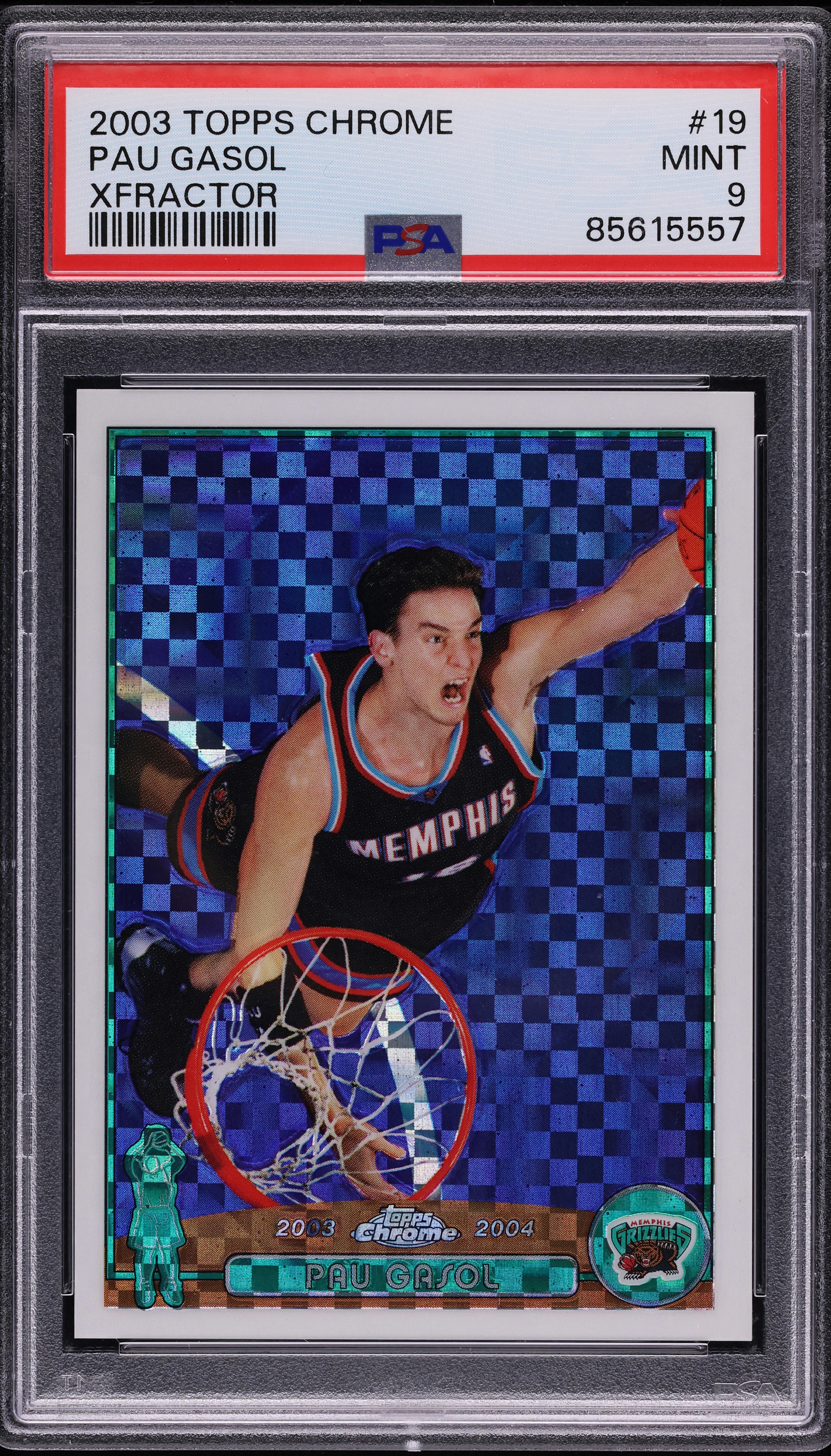 2003 Topps Chrome Xfractor Pau Gasol /220 #19 PSA 9 MINT on 