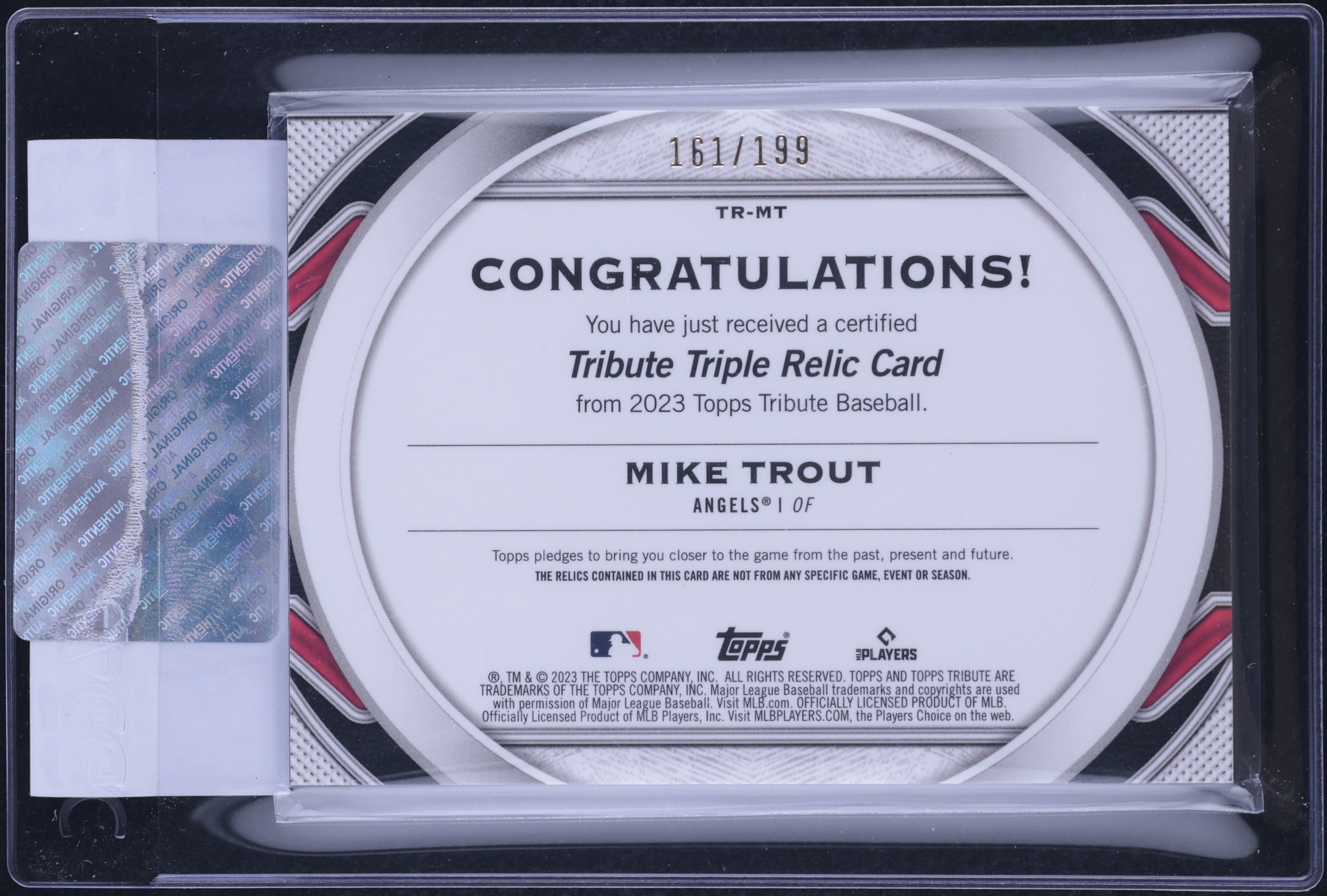 2023 Topps Tribute Triple Mike Trout PATCH /199 #TR-MT CGC AUTH on
