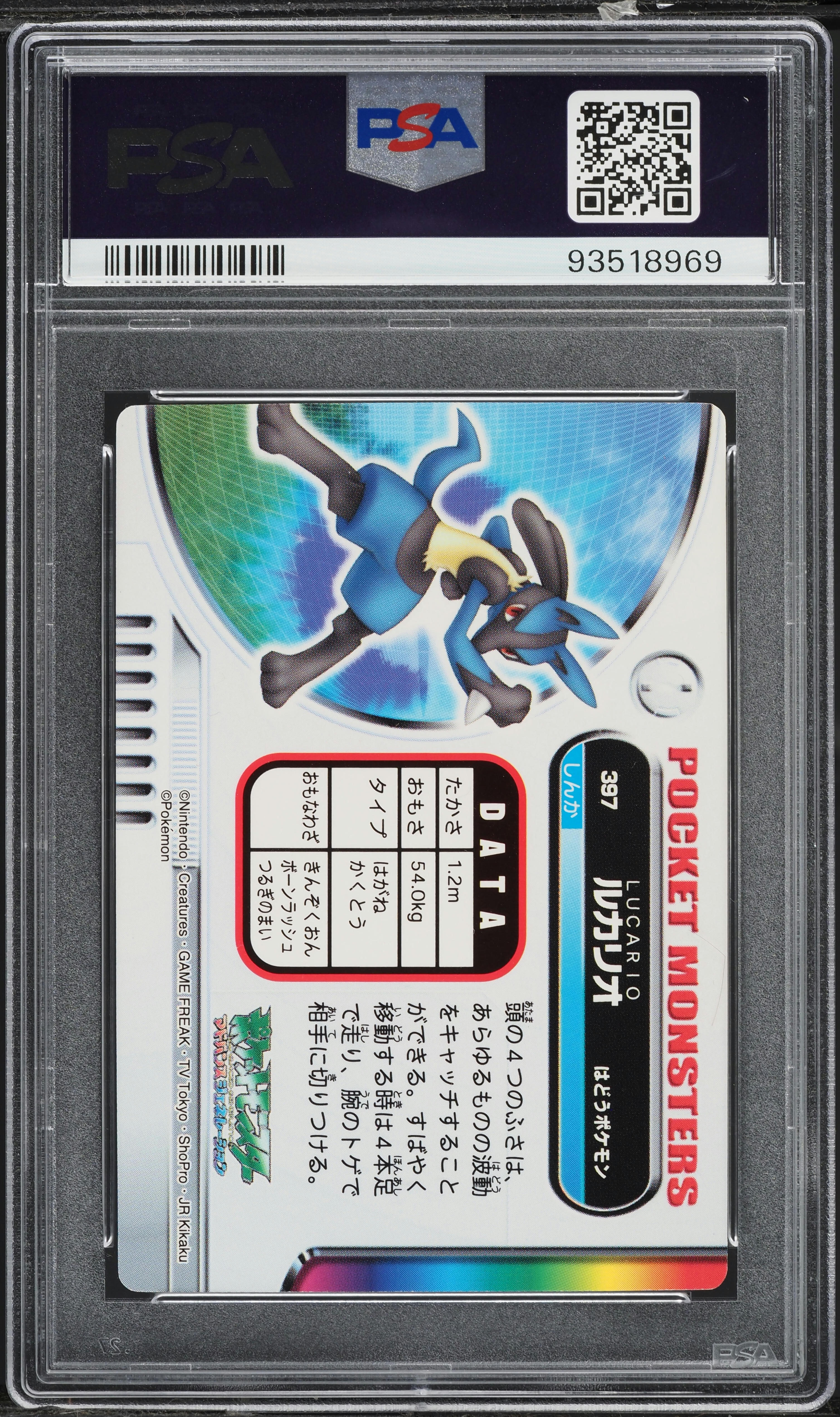 2005 Pokemon Japanese Bandai Carddass Zukan Holo Lucario #397 PSA