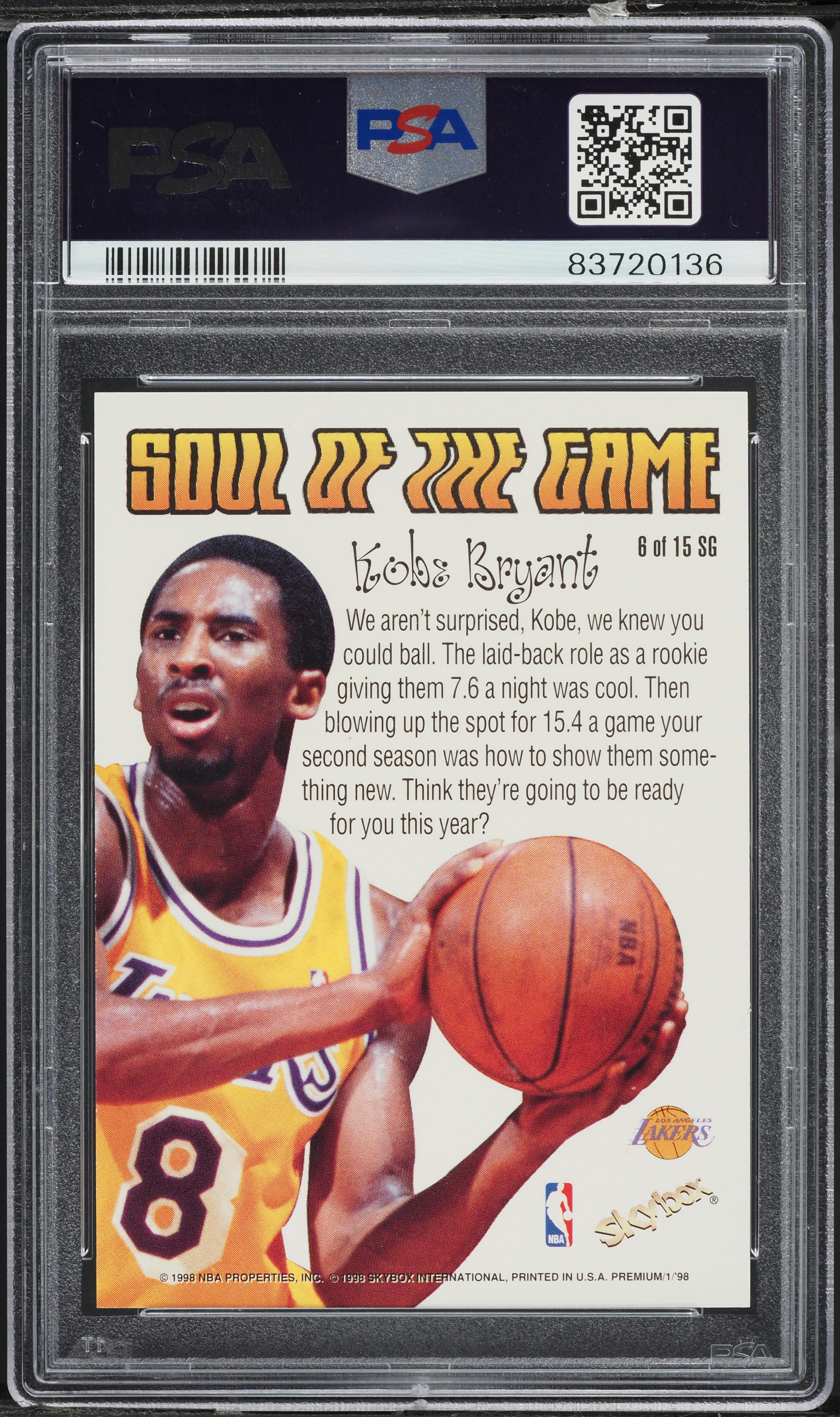 1998 Skybox Premium Soul Of The Game Kobe Bryant #6 PSA 10 GEM