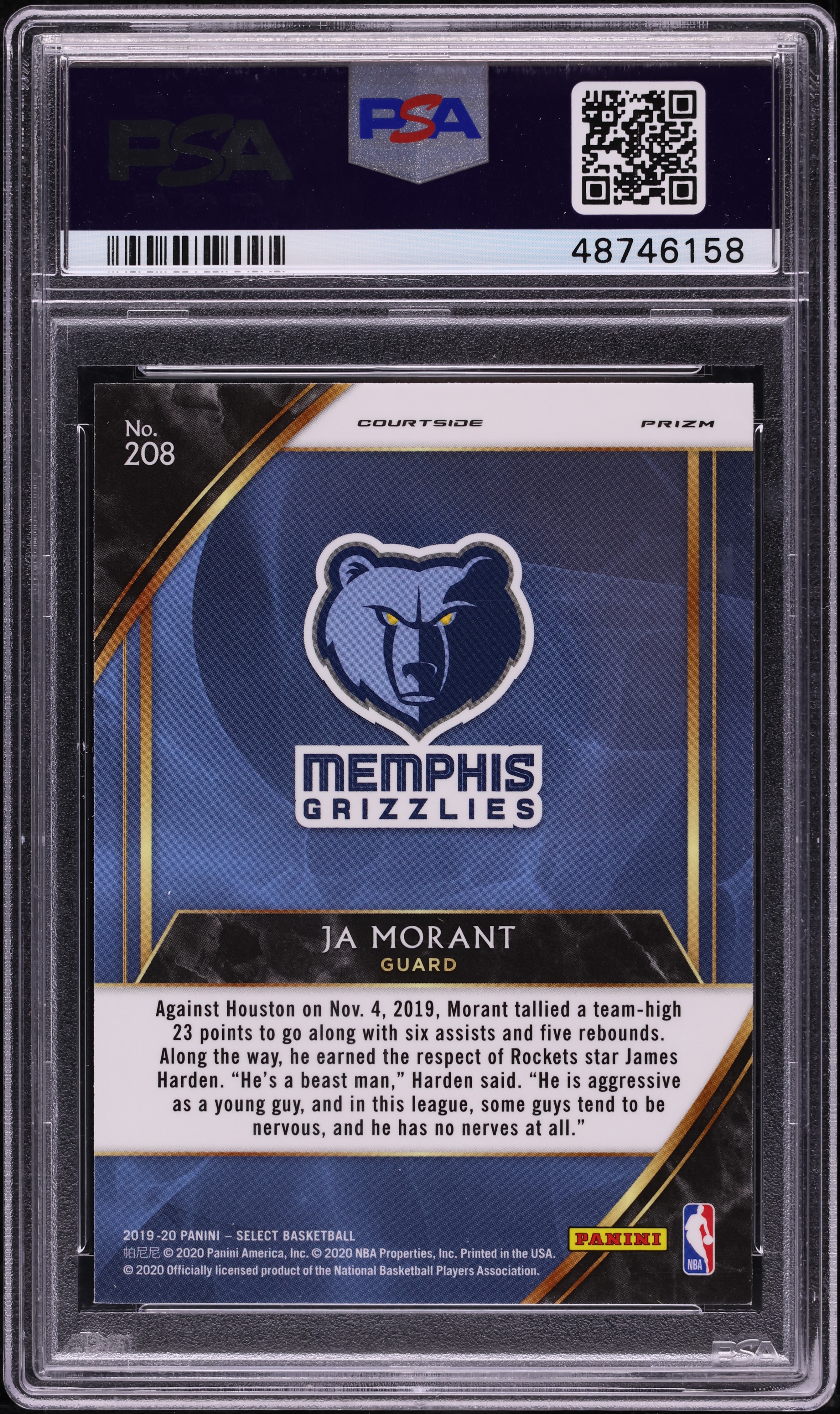 2019 Select Courtside Red Wave Ja Morant ROOKIE #208 PSA 10 GEM
