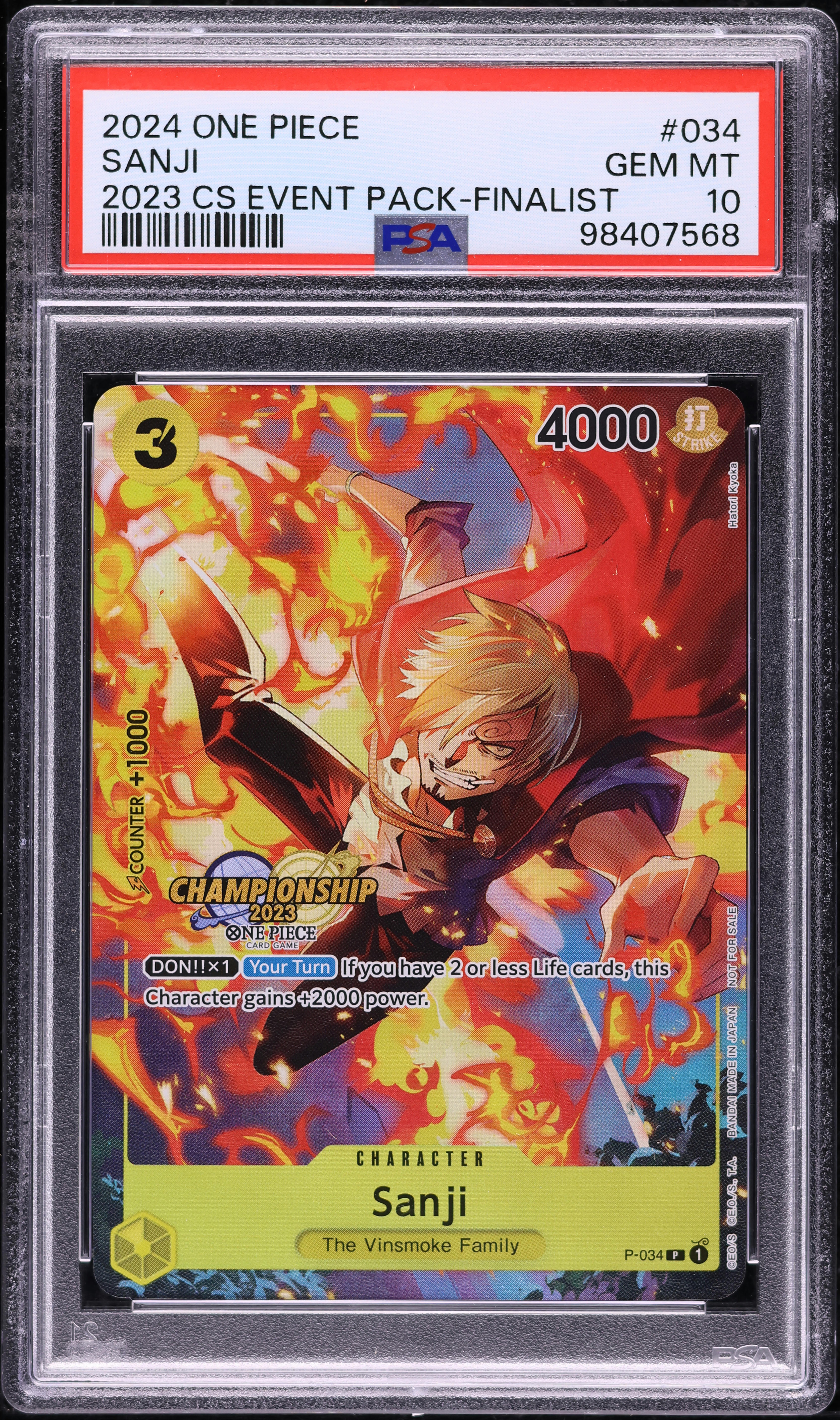 2024 One Piece Championship '23 Event Pack-Finalist Sanji #034 PSA