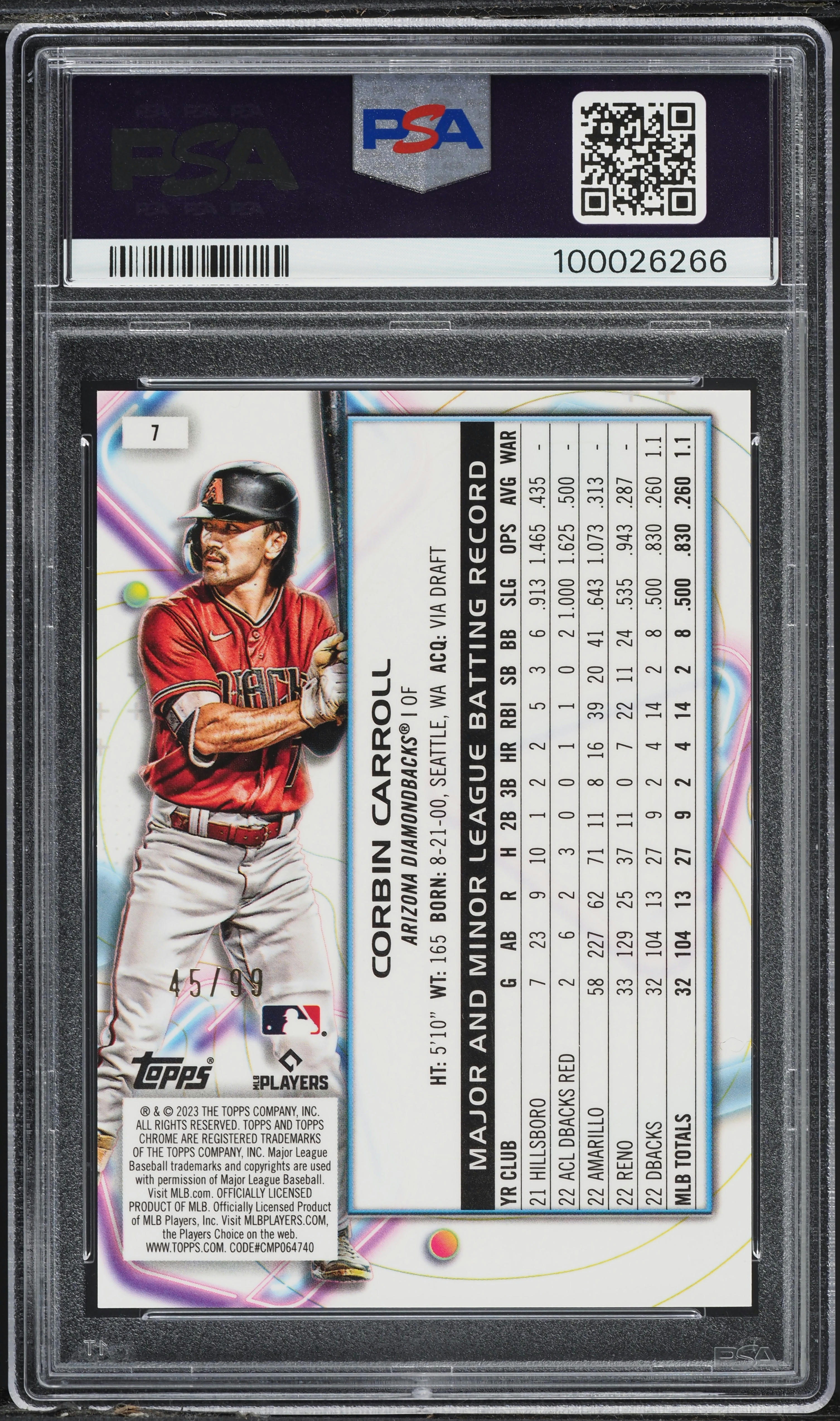 2023 Topps Cosmic Chrome Blue Moon Corbin Carroll ROOKIE /99 #7