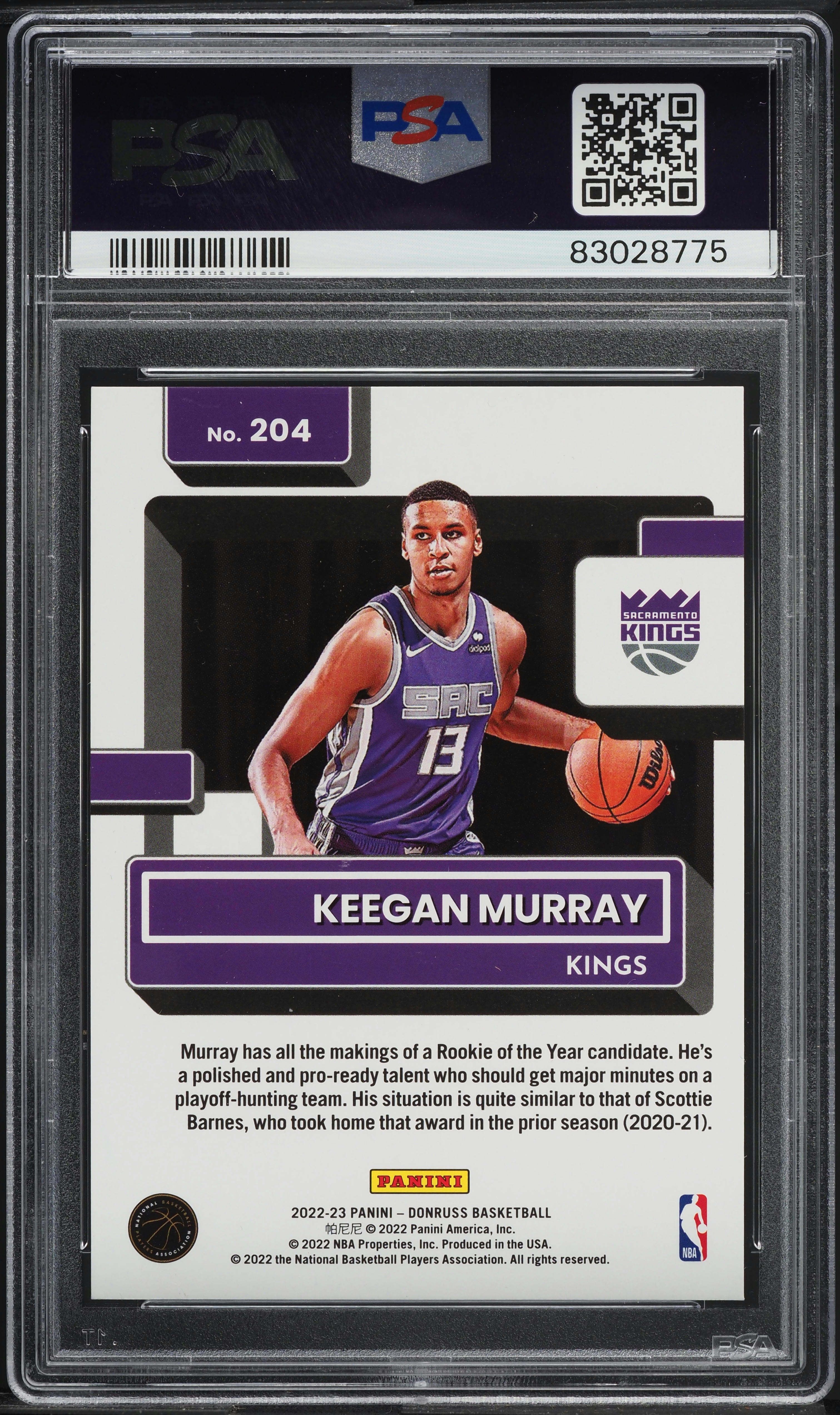 2022 Donruss Red Choice Keegan Murray ROOKIE /99 #204 PSA 10 GEM