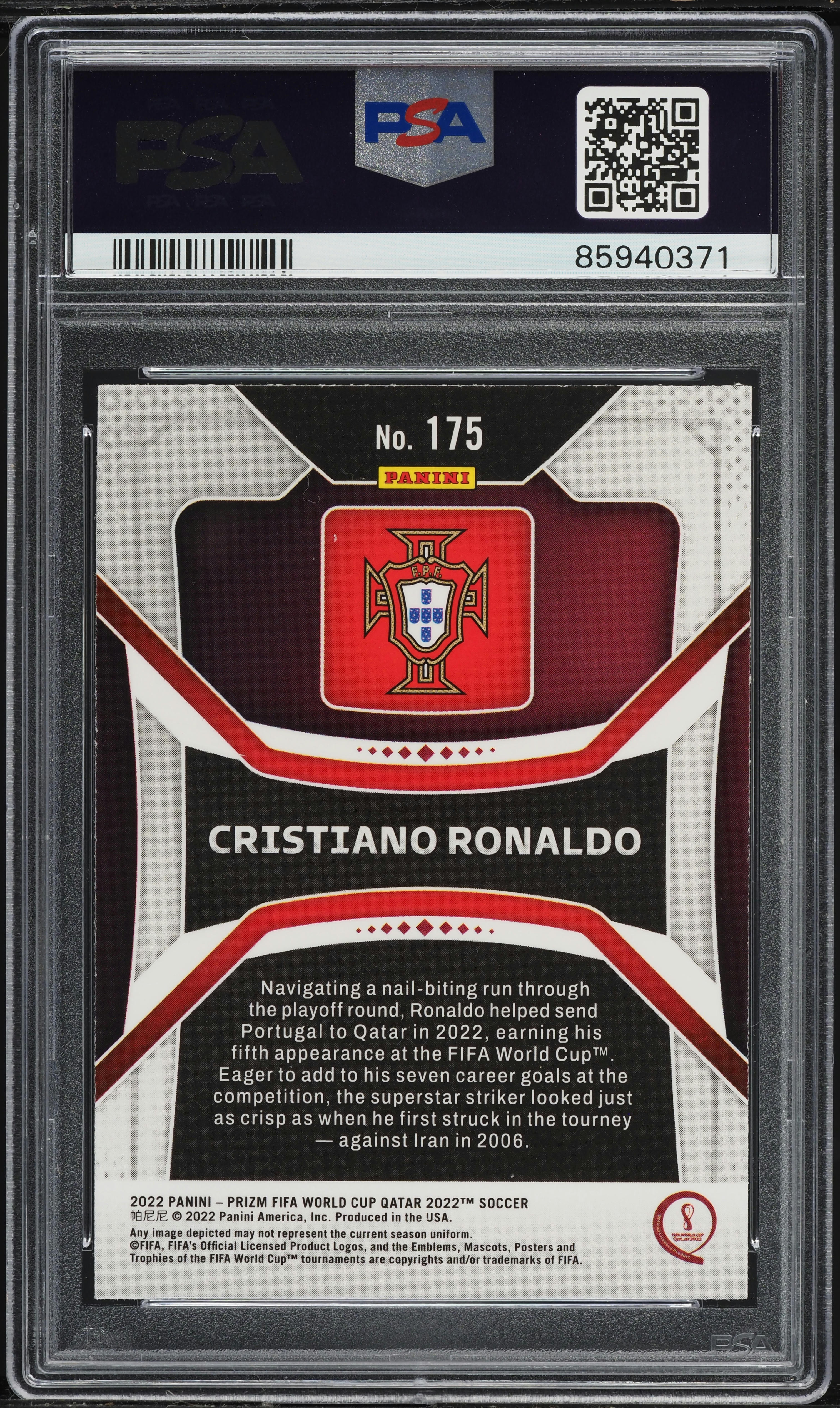 2022 Panini Prizm World Cup Qatar Cristiano Ronaldo #175 PSA 9