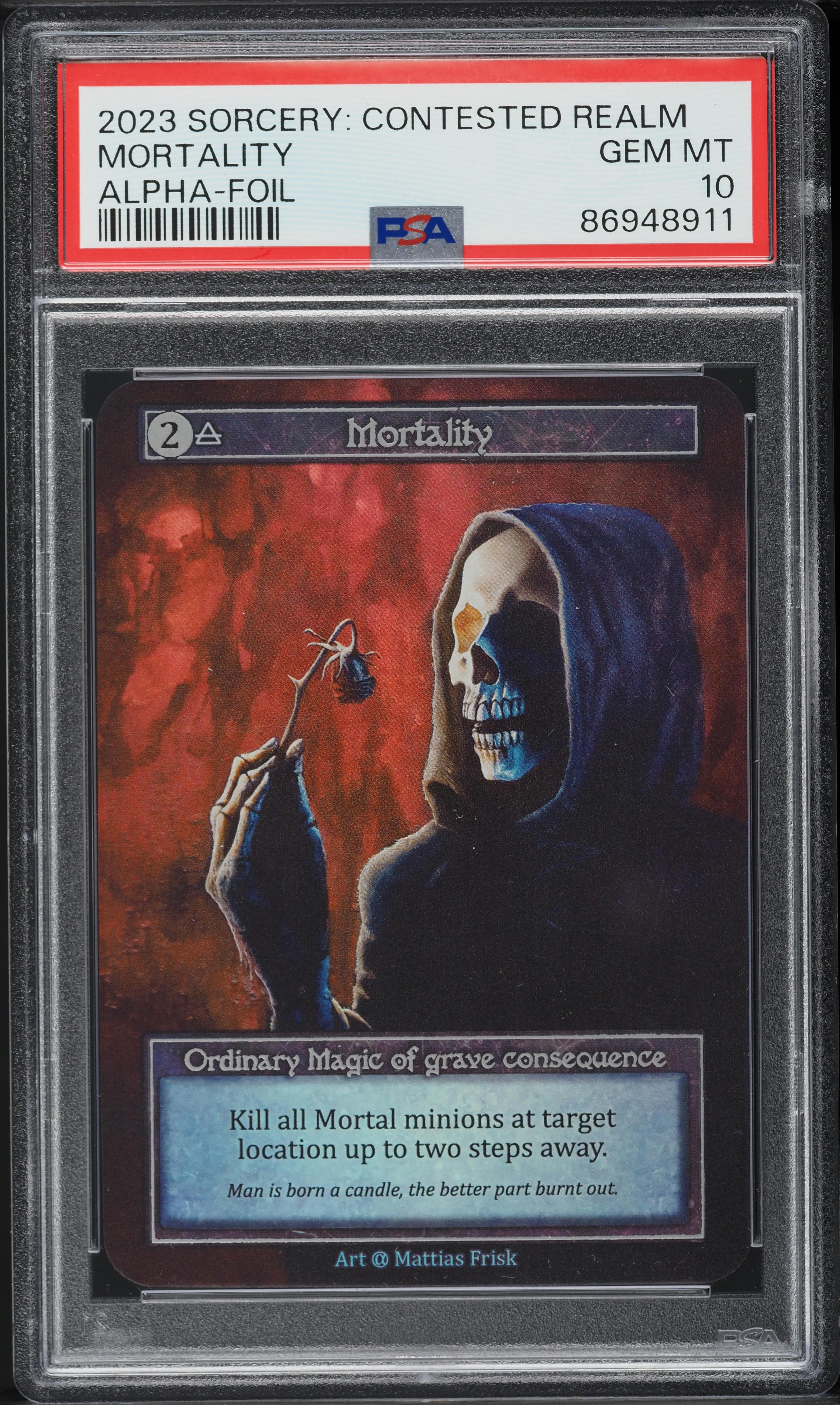 2023 Sorcery Contested Realm Alpha Foil Mortality PSA 10 GEM MINT