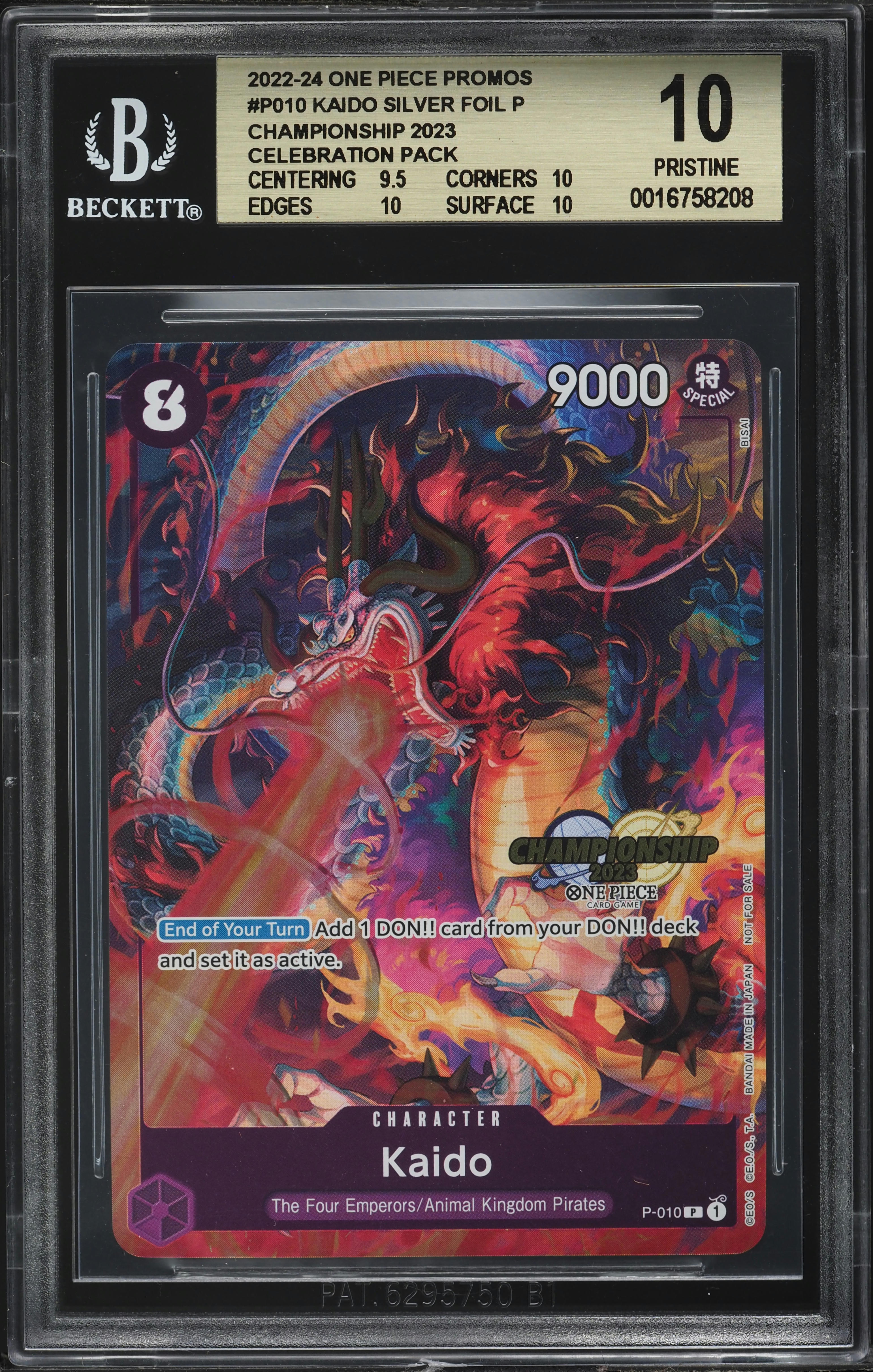 2022 One Piece Promos Champ Pack Silver Foil Kaido #P-010 BGS 10