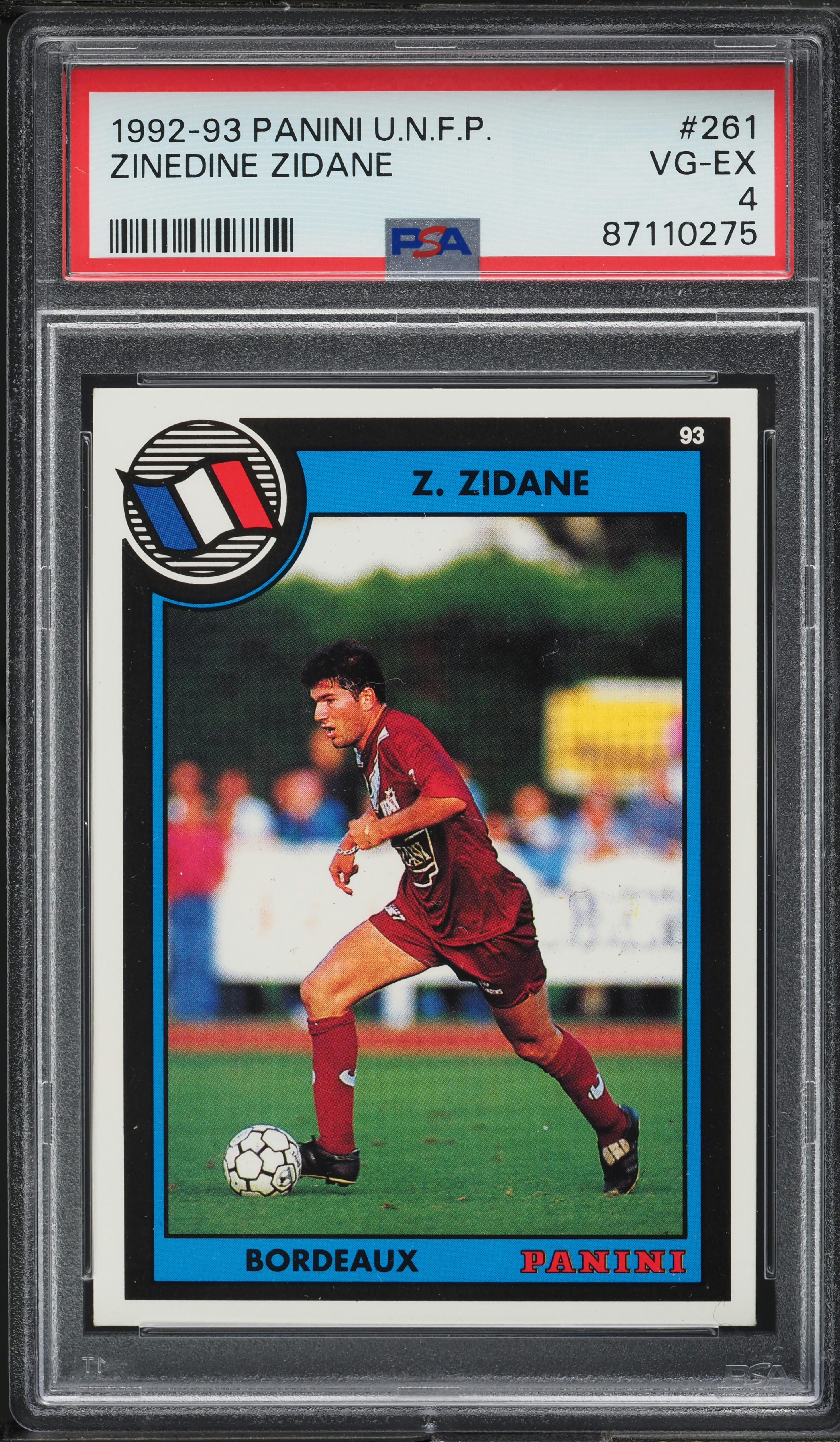 1992 Panini U.N.F.P. Zinedine Zidane ROOKIE #261 PSA 4 VGEX on