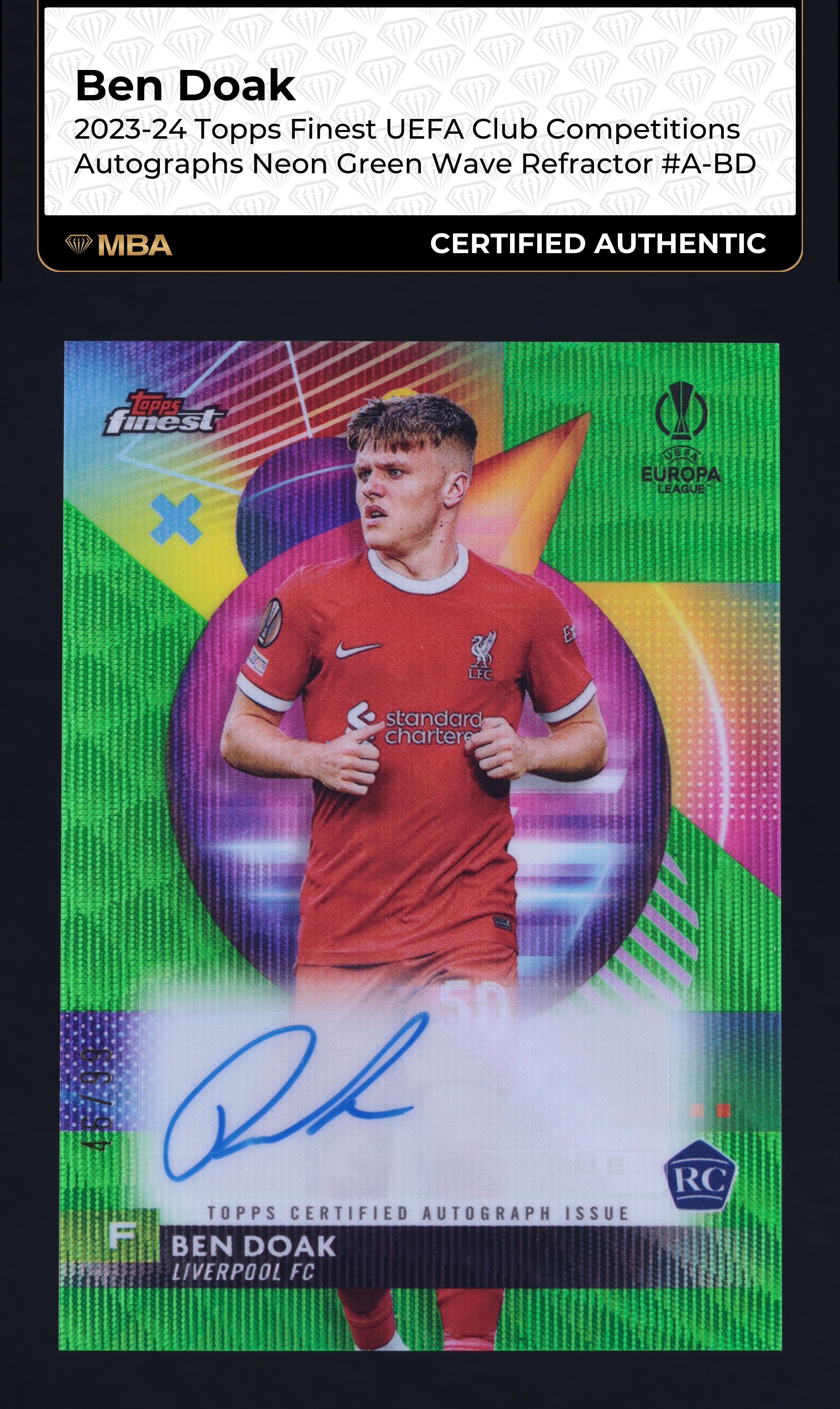 2023 Finest UEFA Neon Green Wave Refractor Ben Doak ROOKIE 2023 Finest UEFA Neon Green Wave Refractor Ben Doak ROOKIE