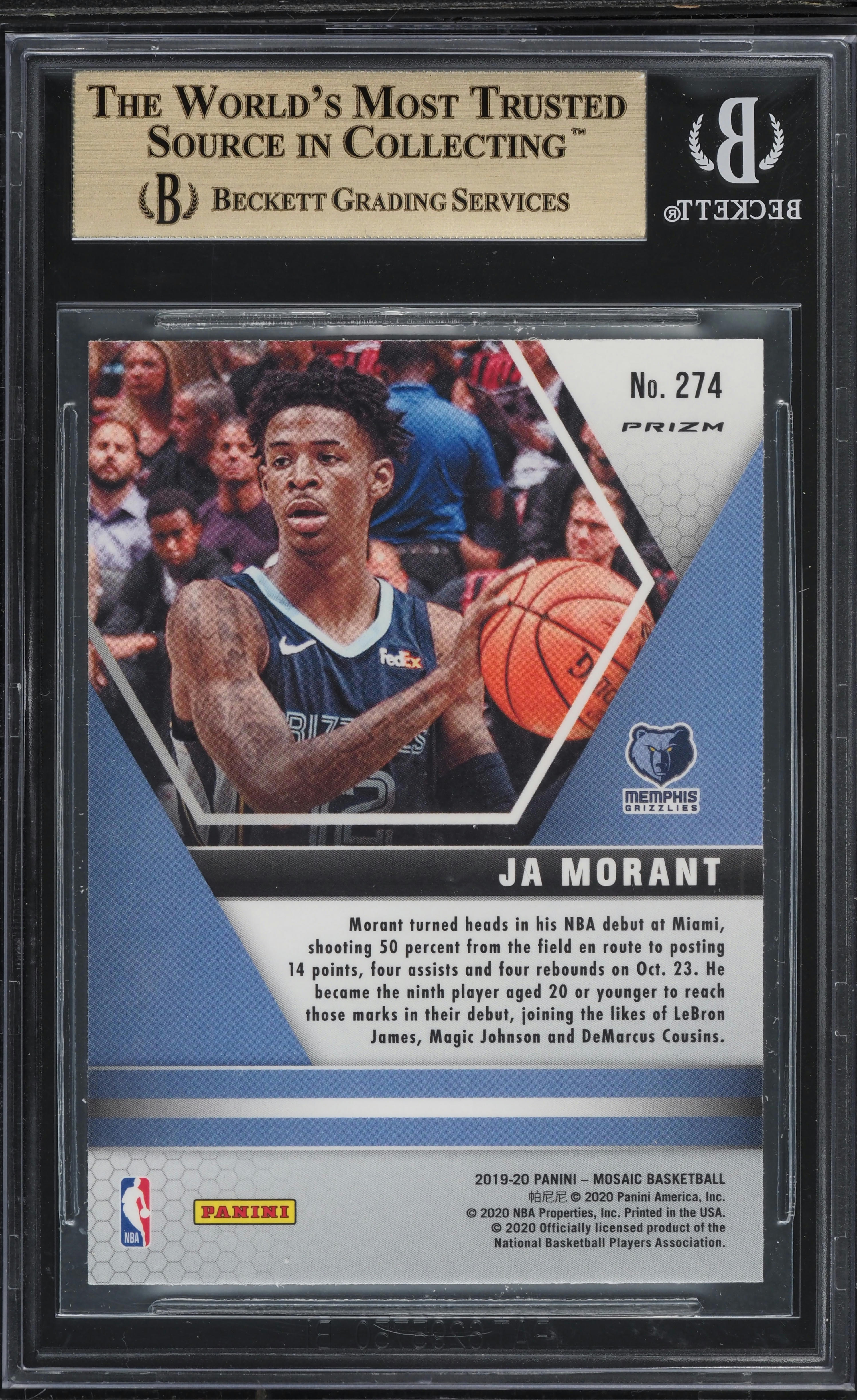 2019 Panini Mosaic Green Ja Morant ROOKIE #274 BGS 9.5 GEM MINT on