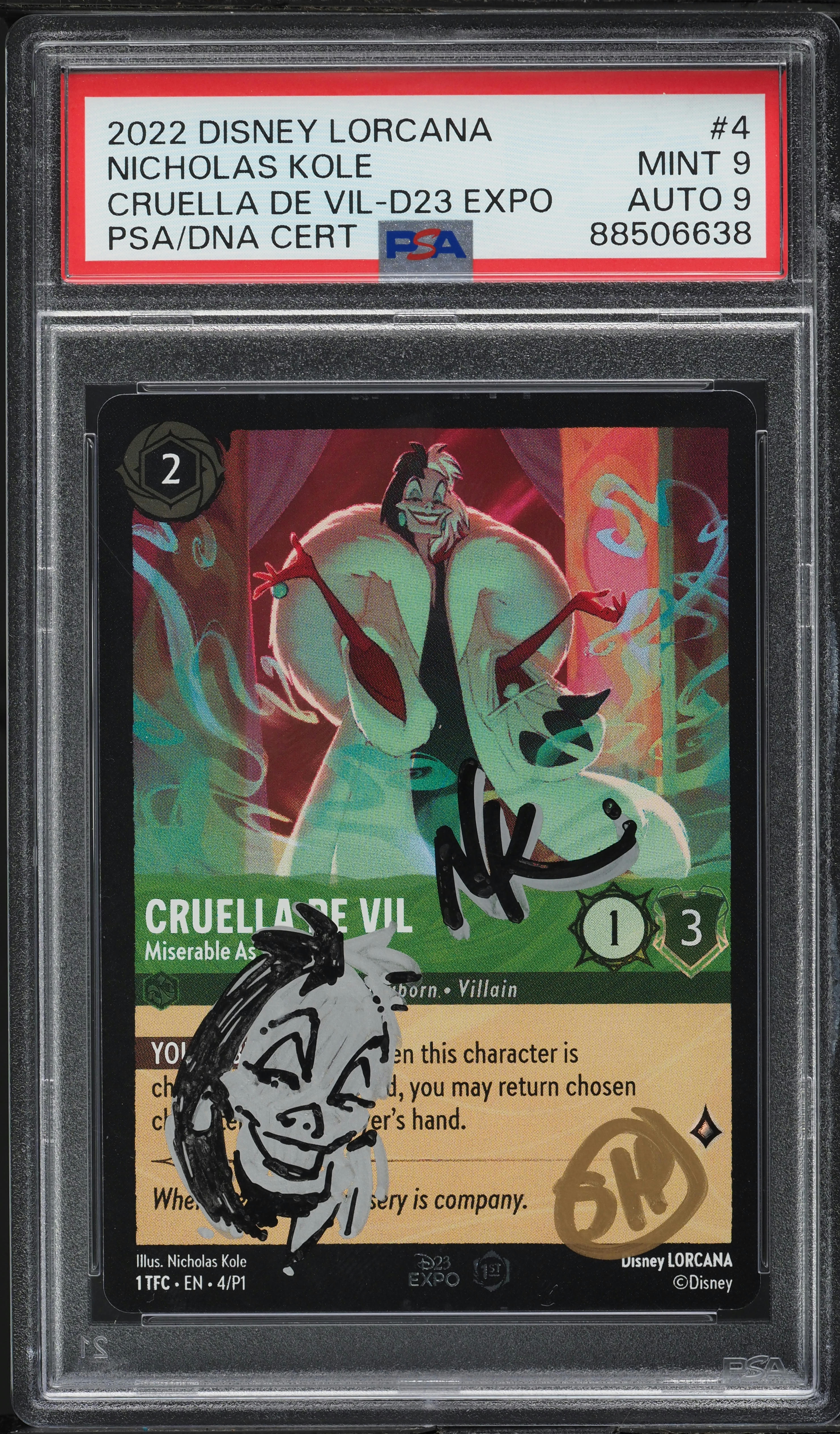 d23 expo lorcana cards 2022 Disney Promo Cruella De Vil 1st Edition Foil CGC Burbank release set distributed exclusively at the 2024 D23 The first Disney Lorcana cards