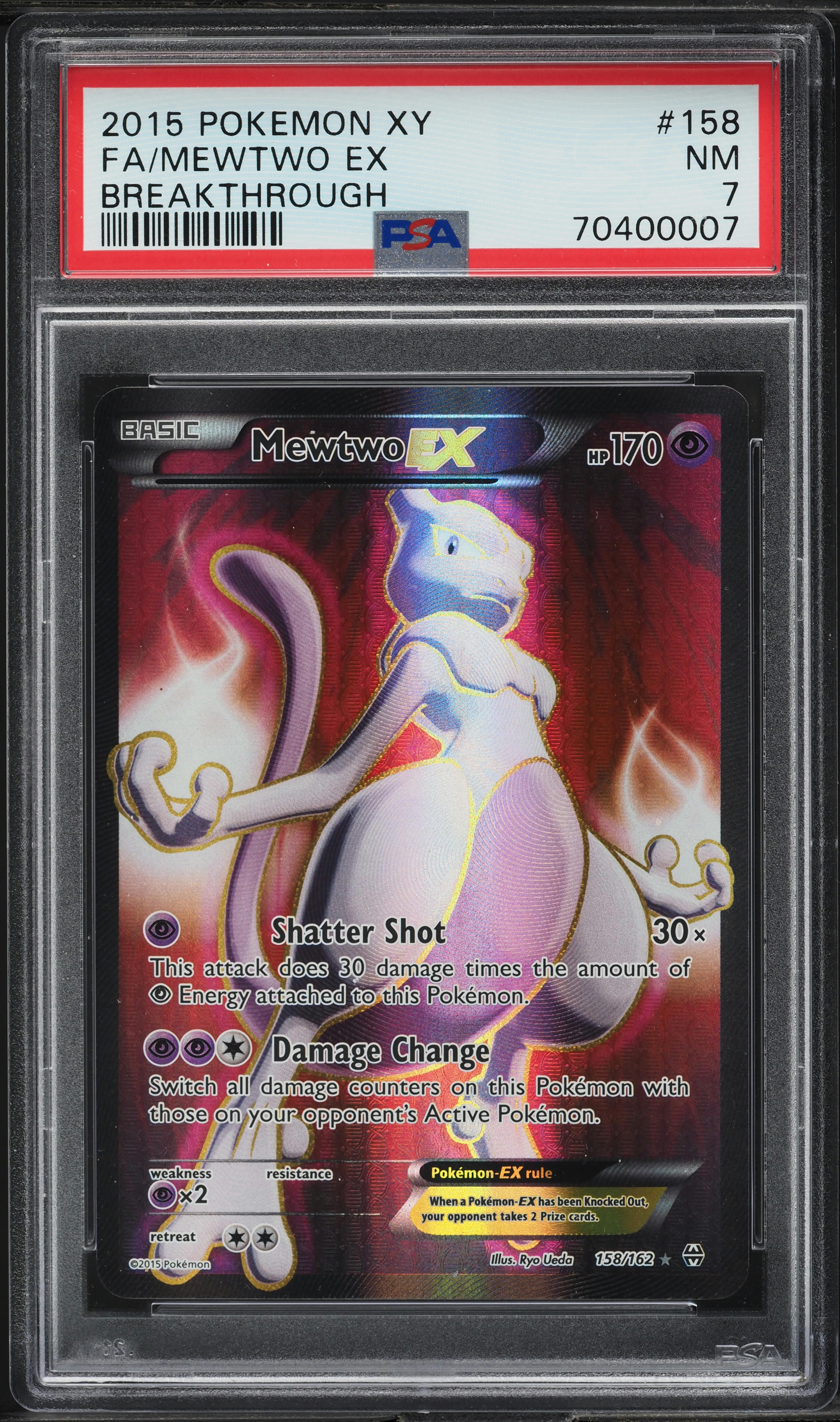 2015 Pokemon XY BREAKthrough Full Art Mewtwo EX #158 PSA 7 NRMT on