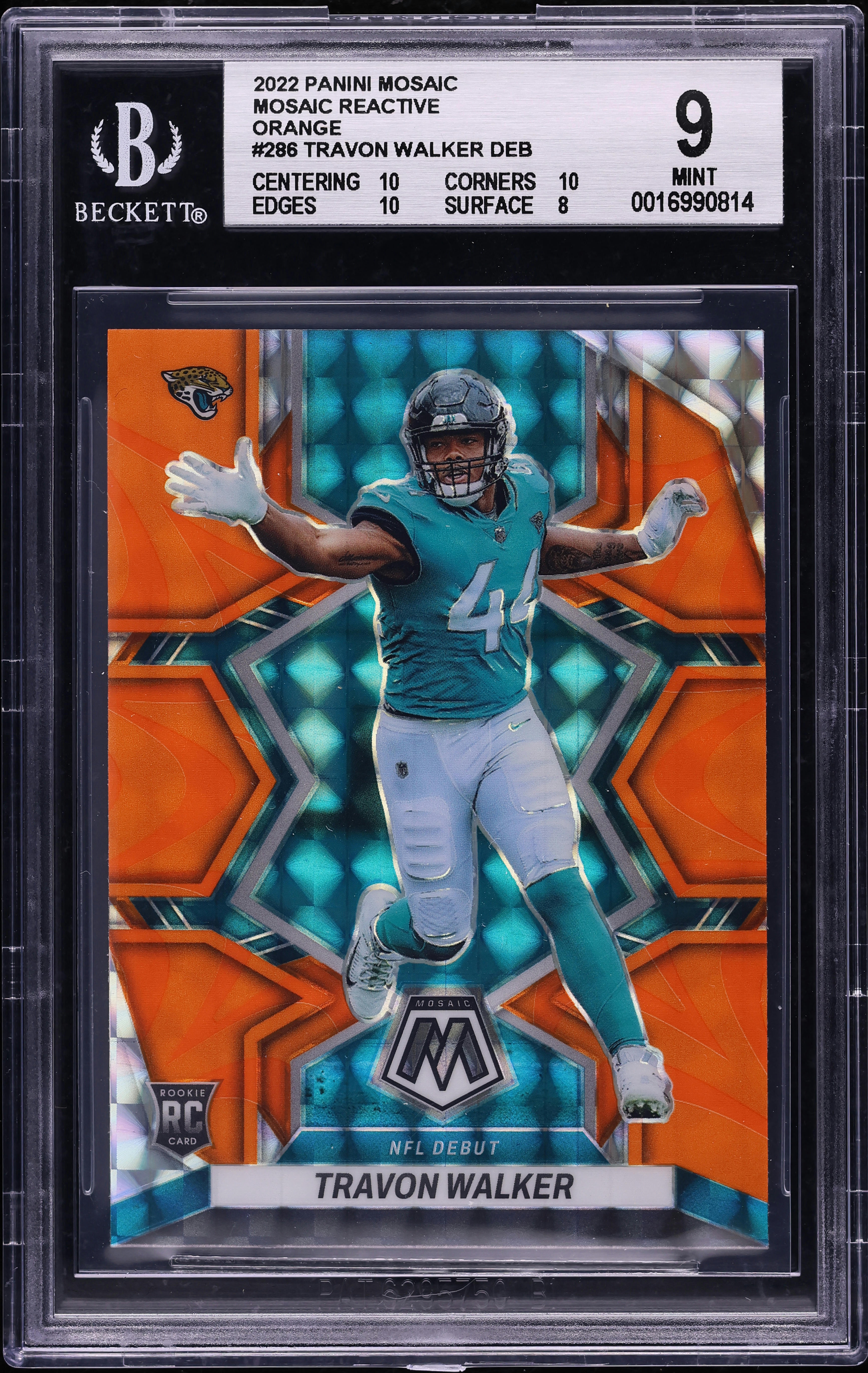 2022 Panini Mosaic Reactive Orange Travon Walker ROOKIE #286 BGS 9