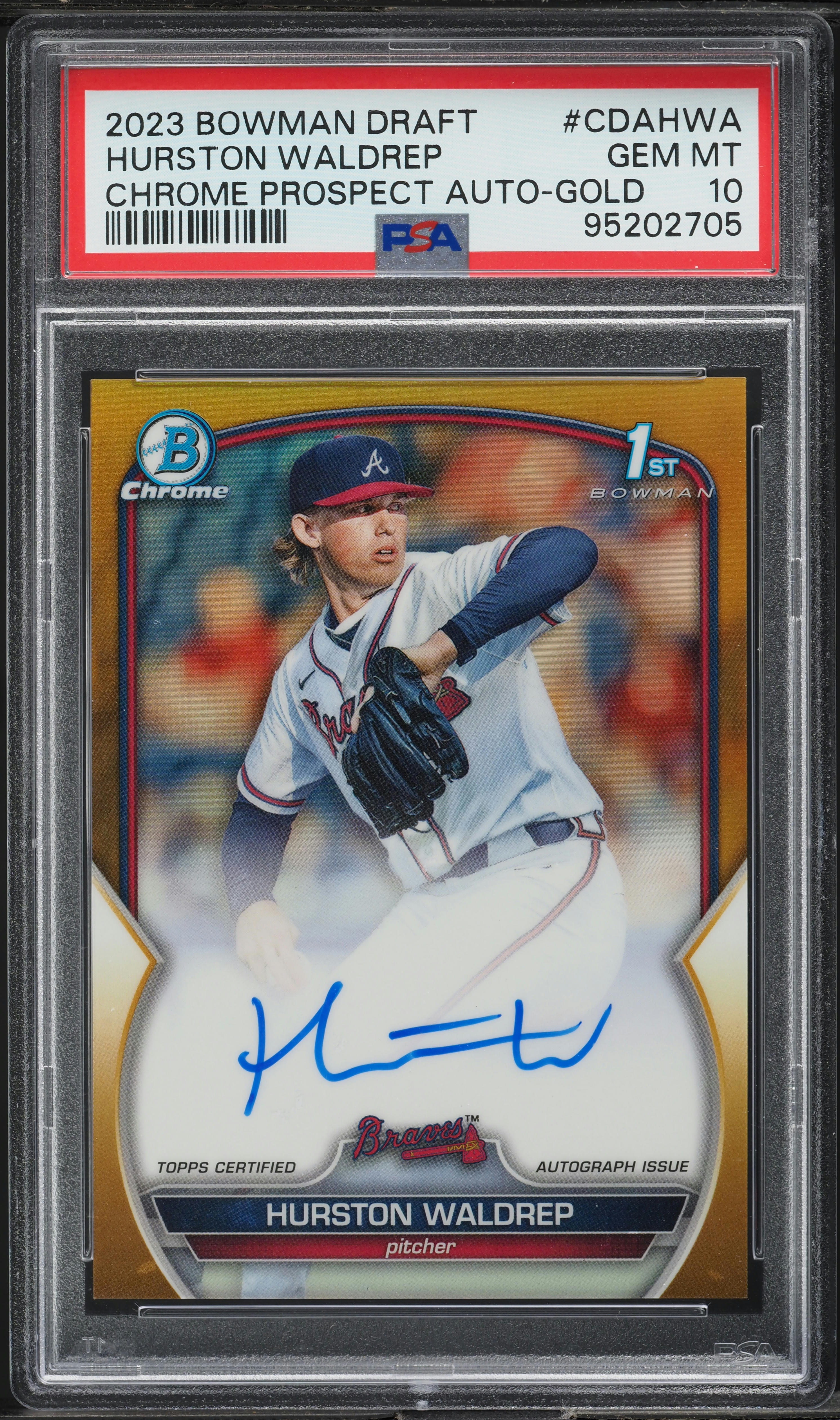 2023 Bowman Chrome Gold Refractor Hurston Waldrep ROOKIE AUTO /50 