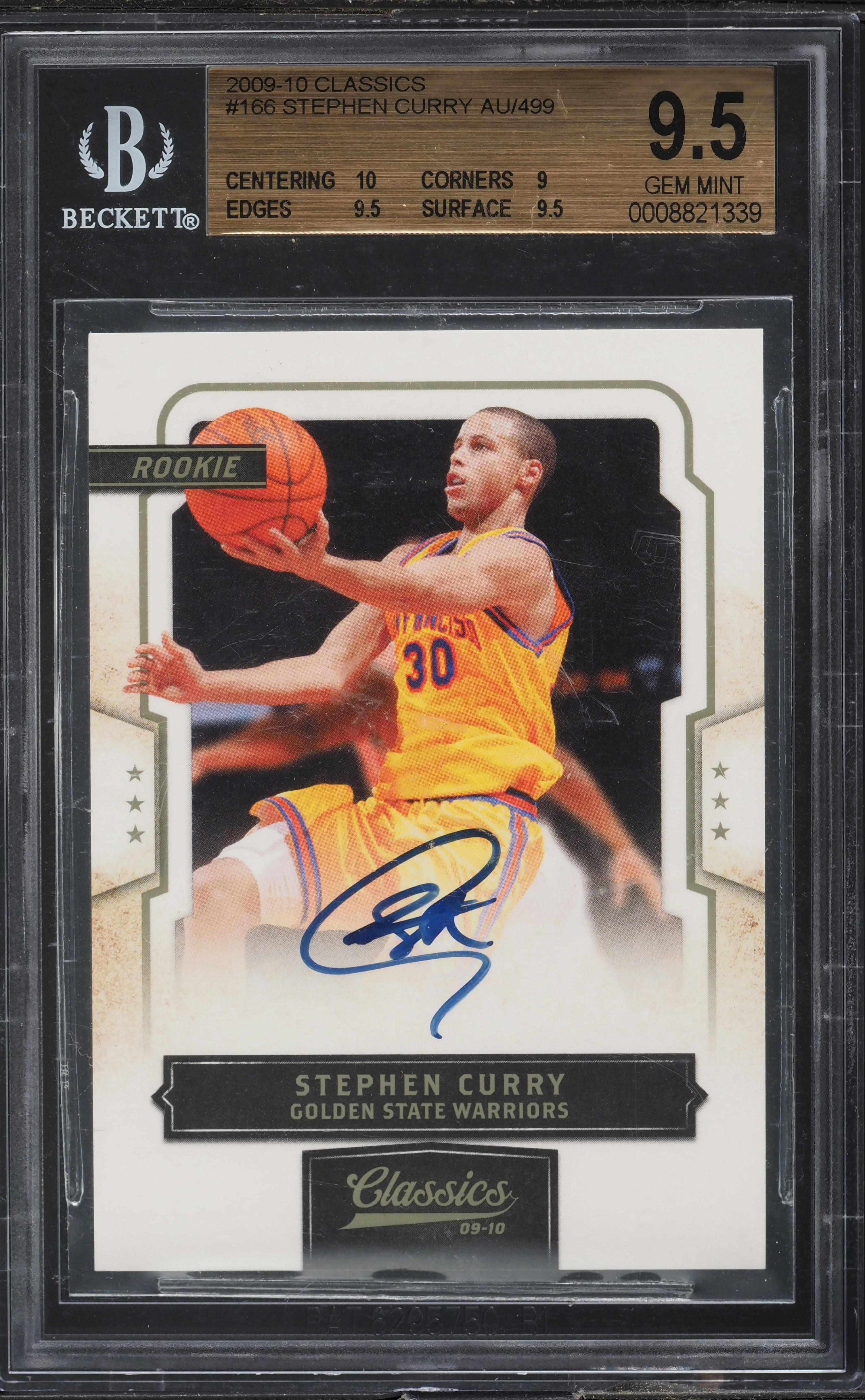 2009 Panini Classics Stephen Curry ROOKIE AUTO /499 #166 BGS 9.5 