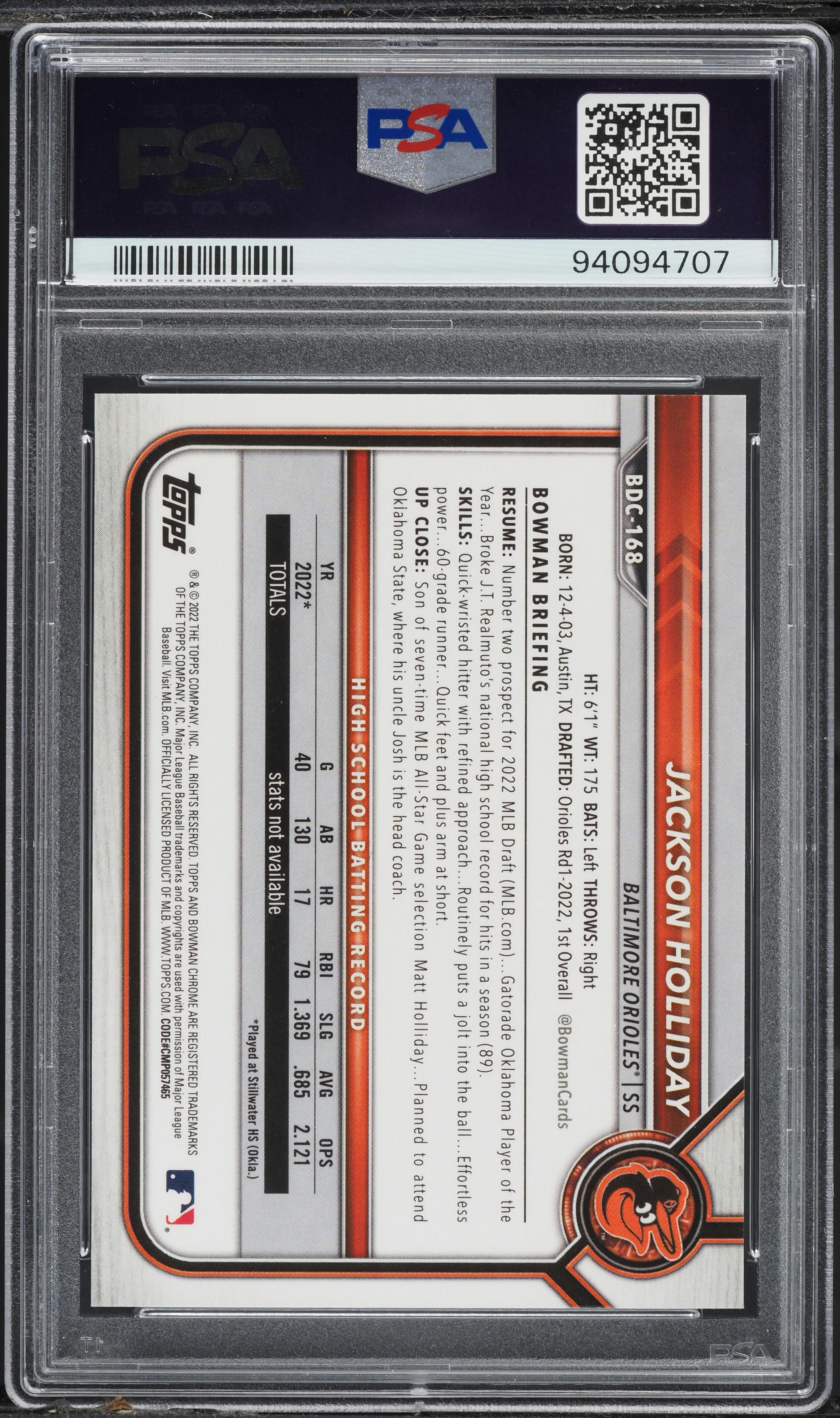 2022 Bowman Chrome Sapphire Edition Yellow Jackson Holliday /99