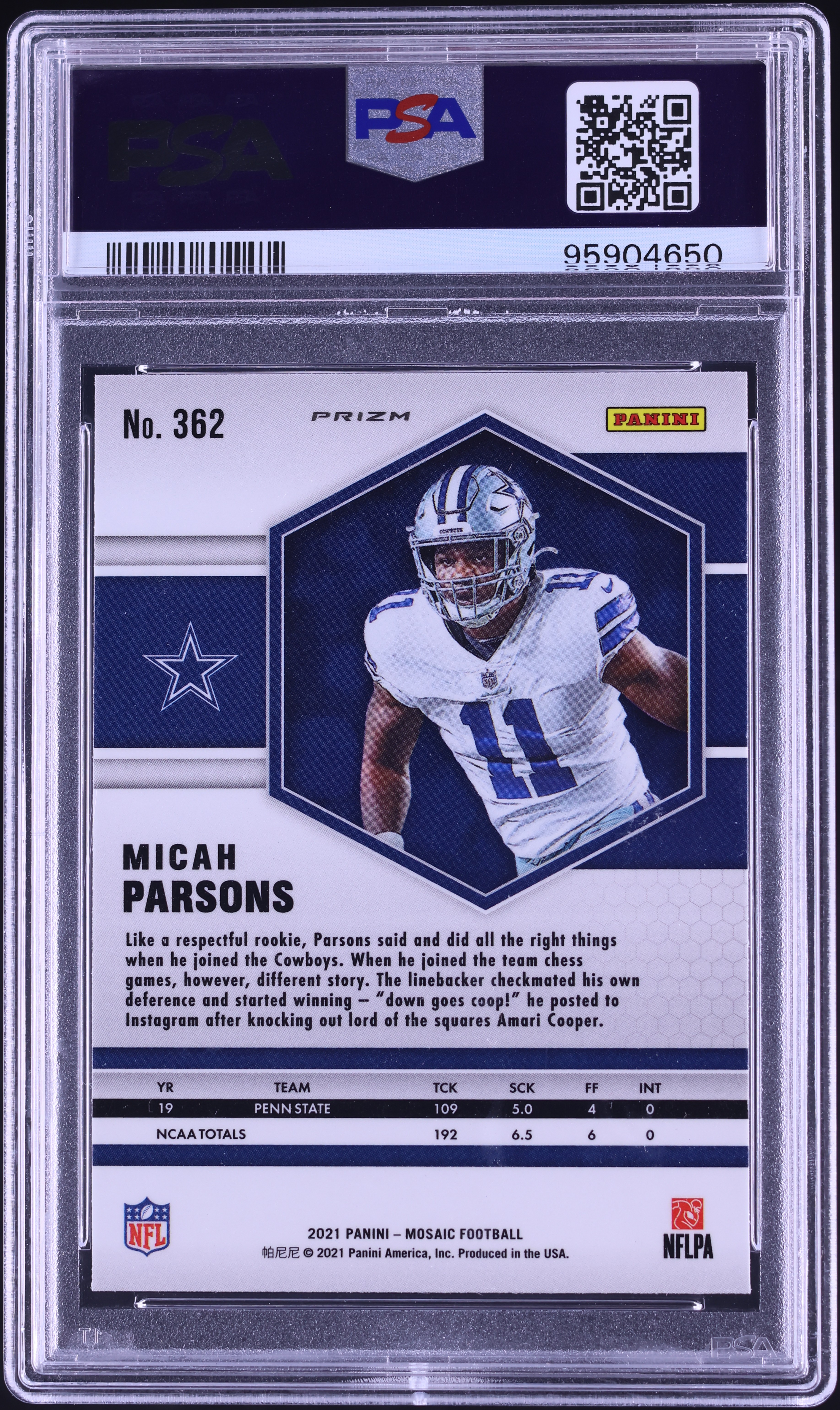 ペドリ Panini Mosaic PSA 9 ルーキー RC 2021 Panini Mosaic Reactive Orange Micah Parsons ROOKIE #362 PSA 9