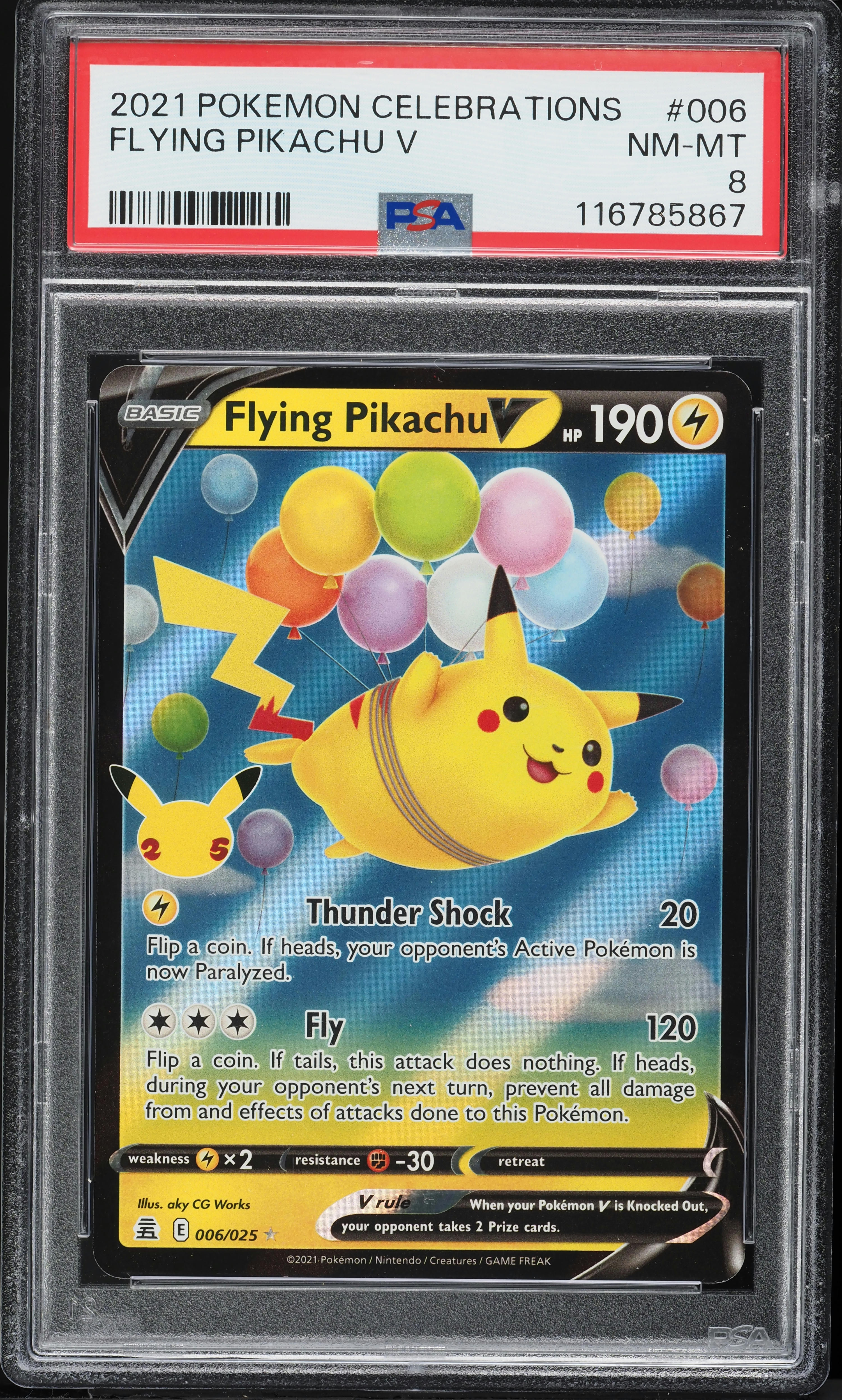 2021 Pokemon Sword & Shield Celebrations Flying Pikachu V #6 PSA 8