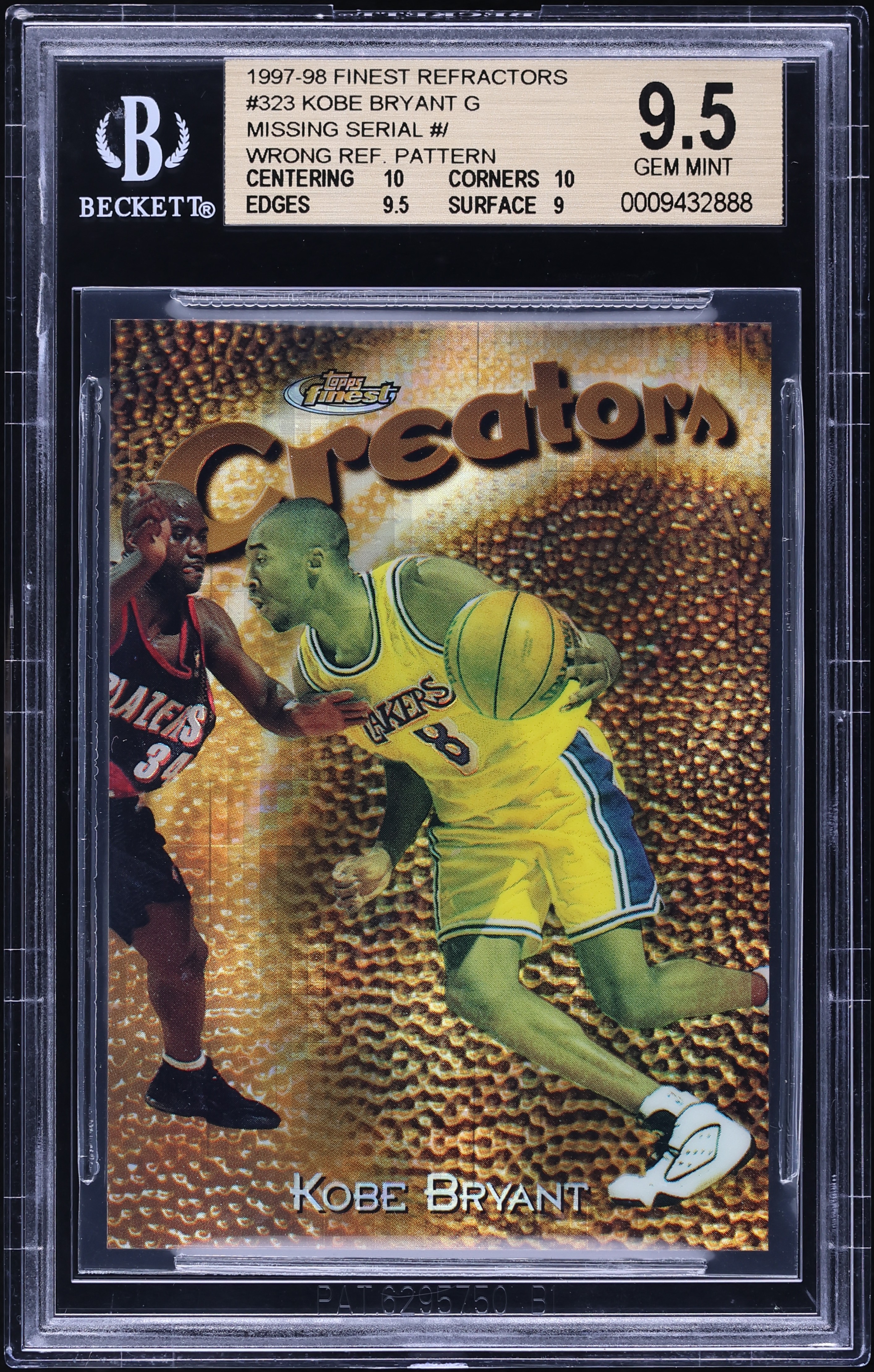 1997 Finest Gold Refractor Kobe Bryant #323 BGS 9.5 GEM MINT on