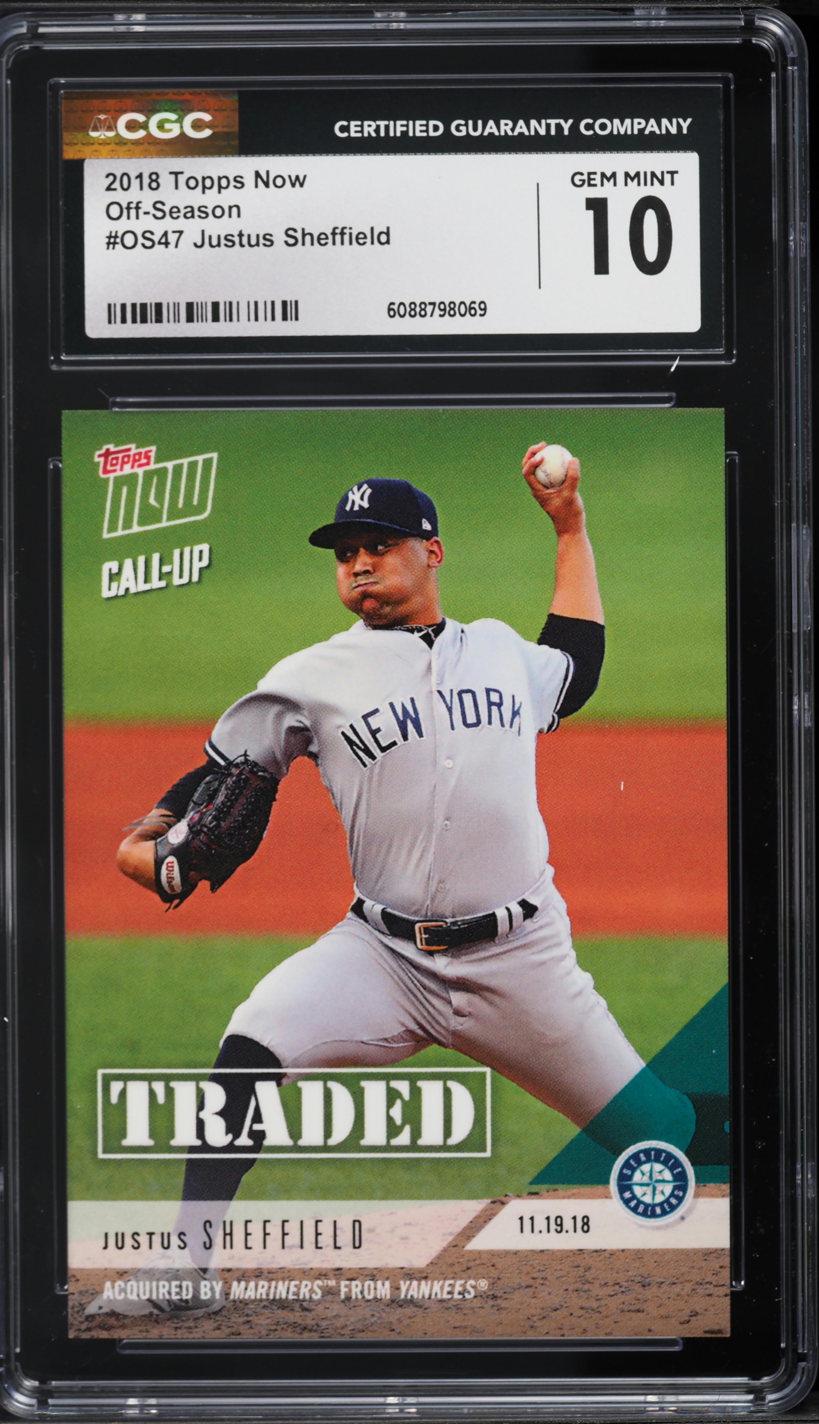2018 Topps Now Off-Season Justus Sheffield #OS47 CGC 10 GEM MINT 