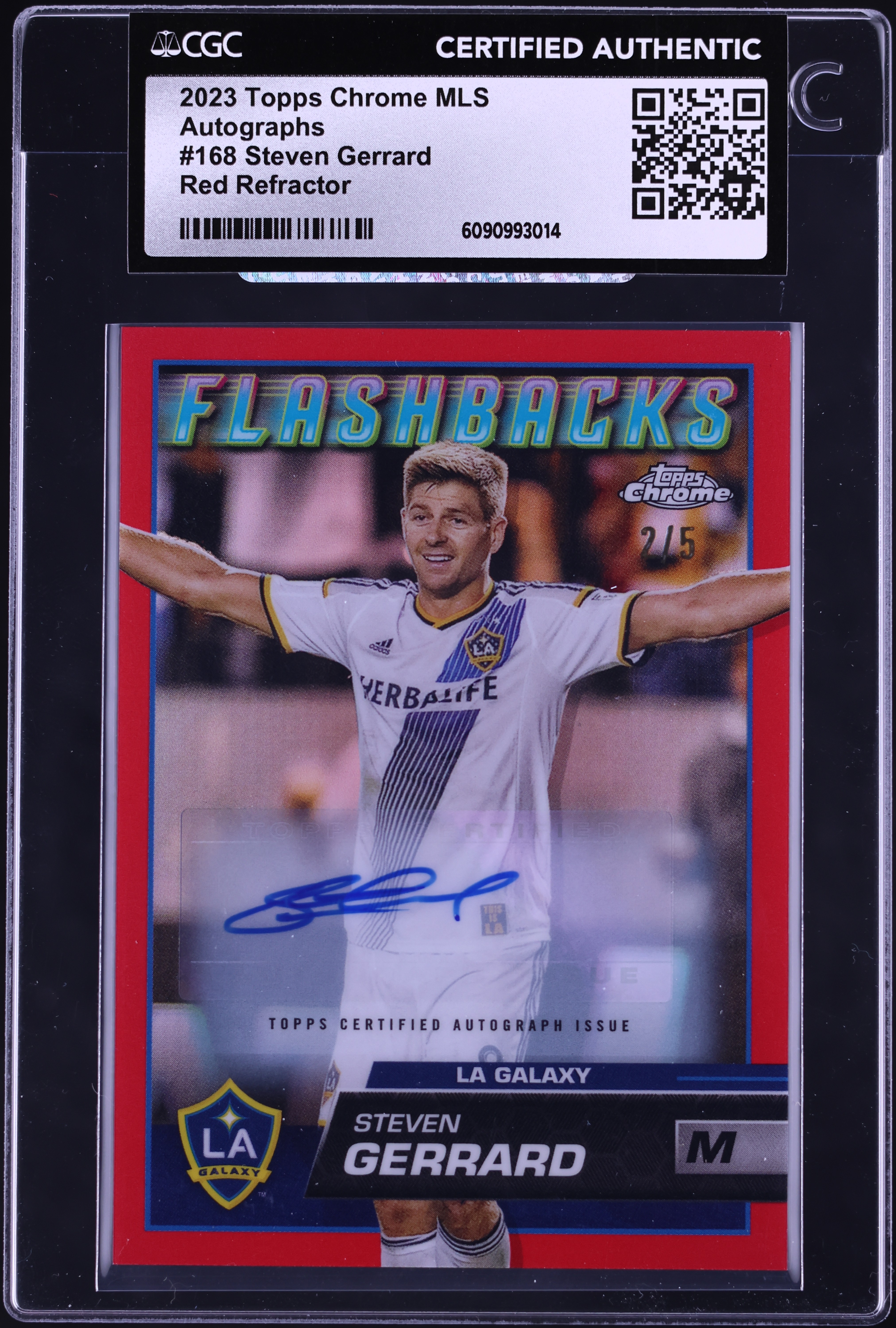 2023 Topps Chrome MLS Red Refractor Steven Gerrard AUTO /5 #168 
