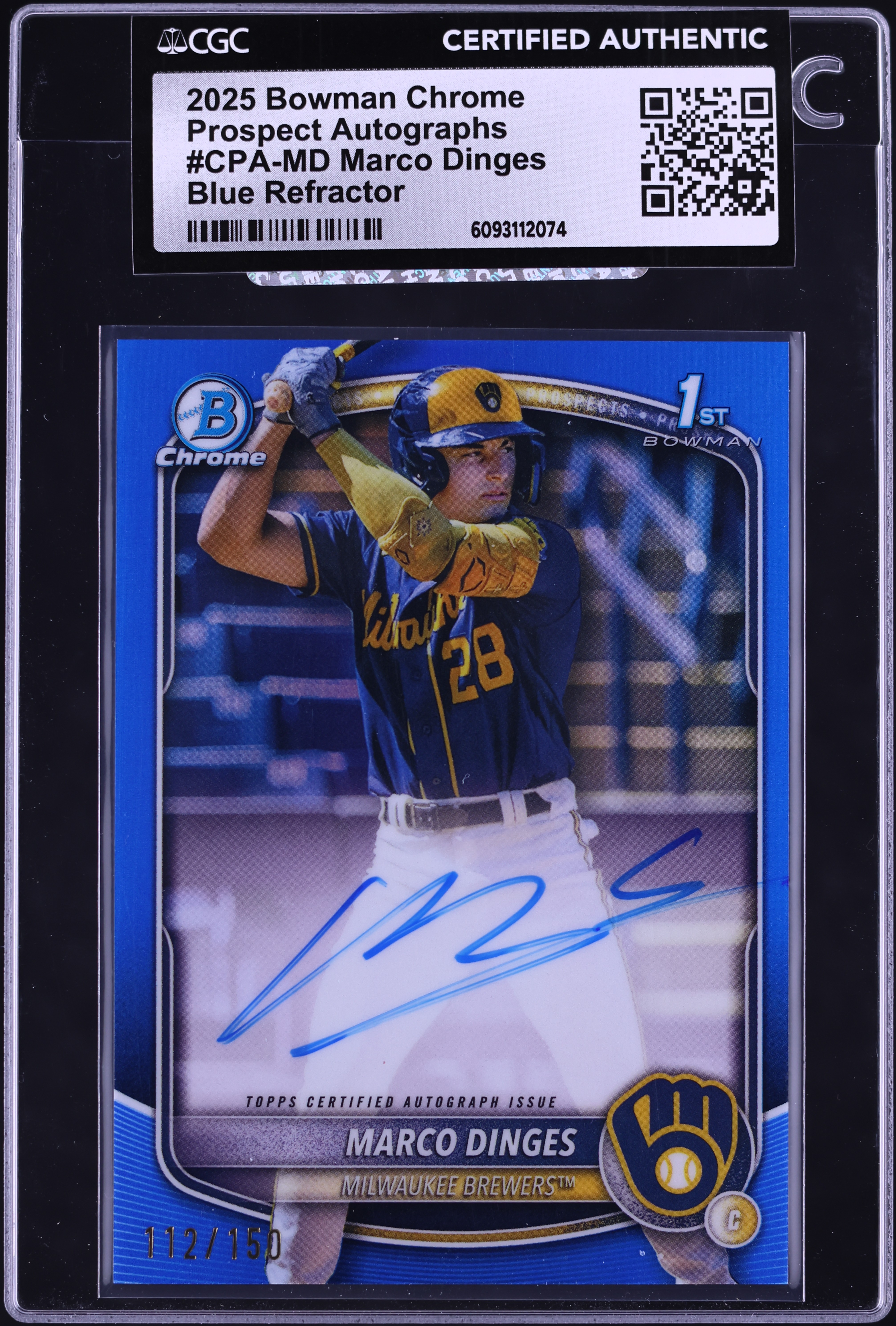 2025 Bowman Chrome Blue Refractor Marco Dinges PROSPECT AUTO /150 