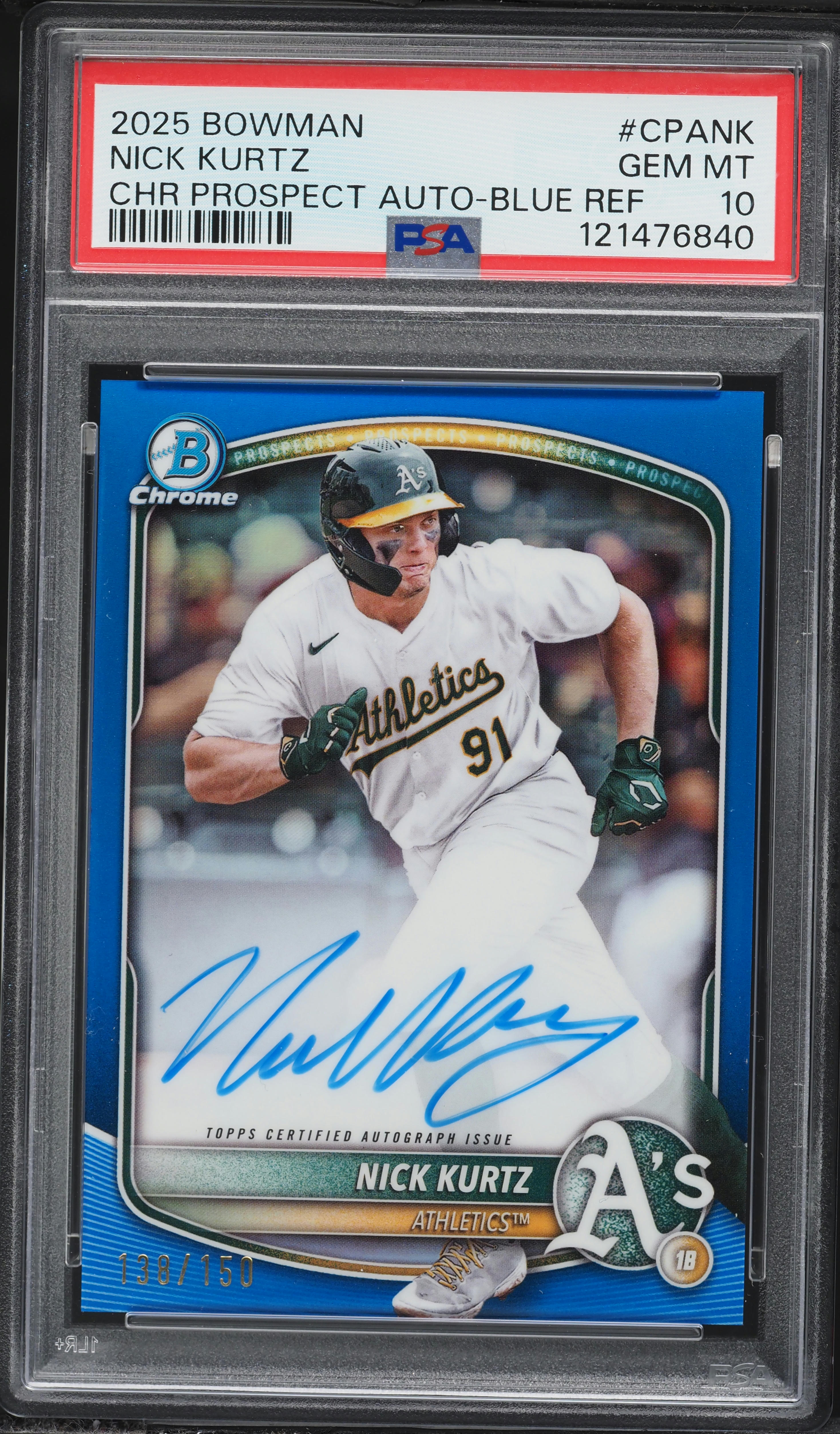 2025 Bowman Chrome Blue Refractor Nick Kurtz PROSPECT AUTO /150 
