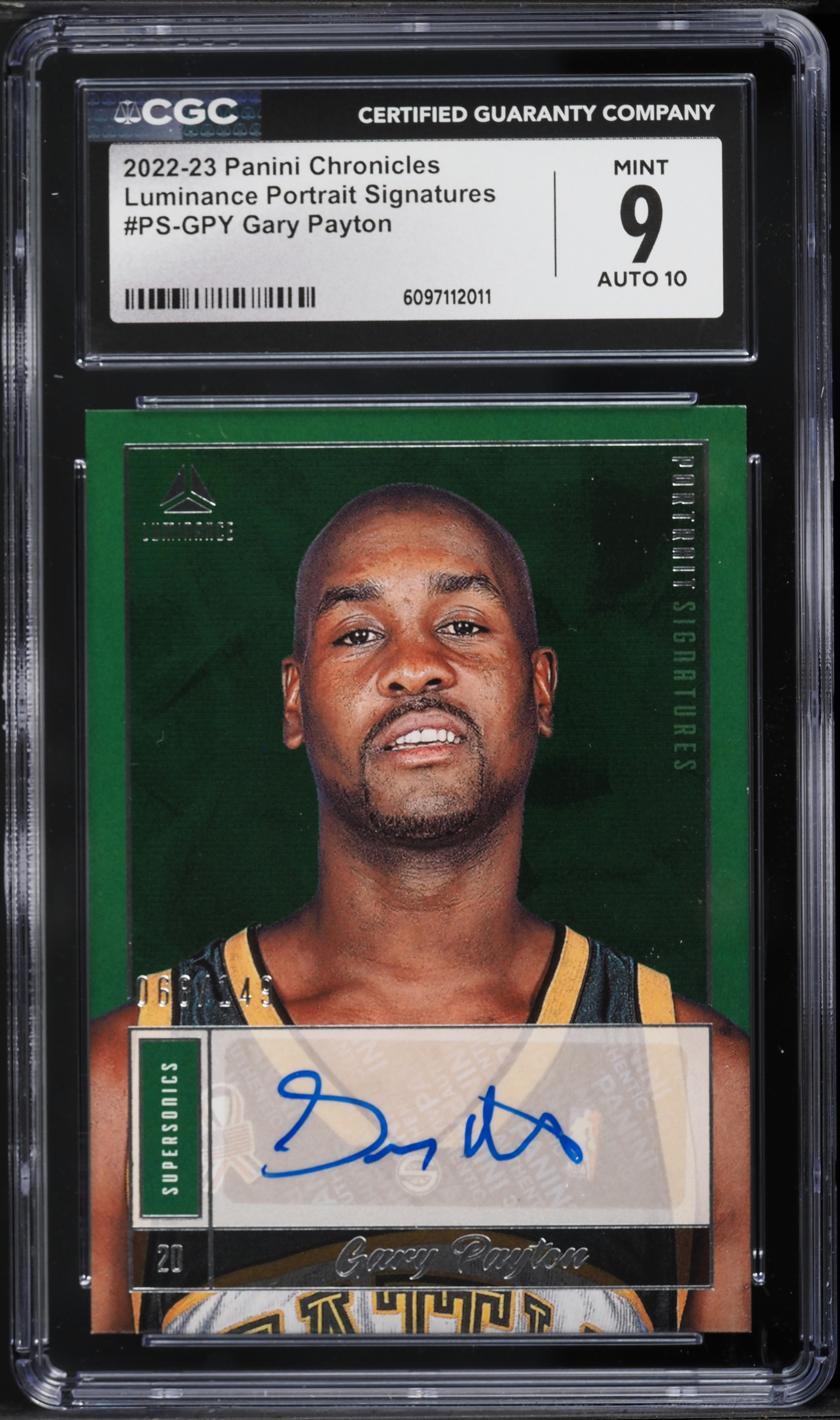 2022 Panini Chronicles Luminance Portrait Signatures Gary Payton