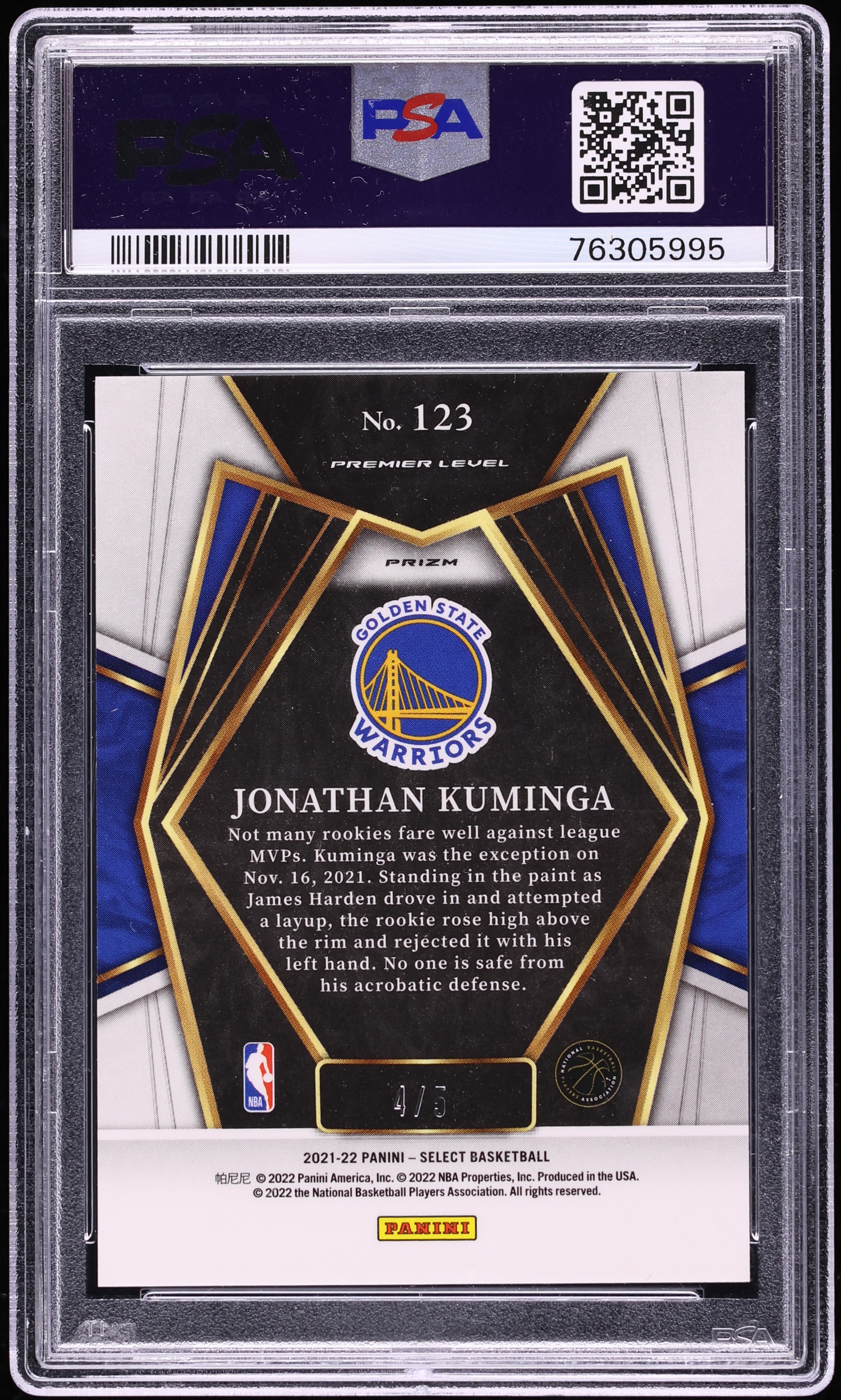 2021 Select Premier Level Neon Purple Pulsar Jonathan Kuminga