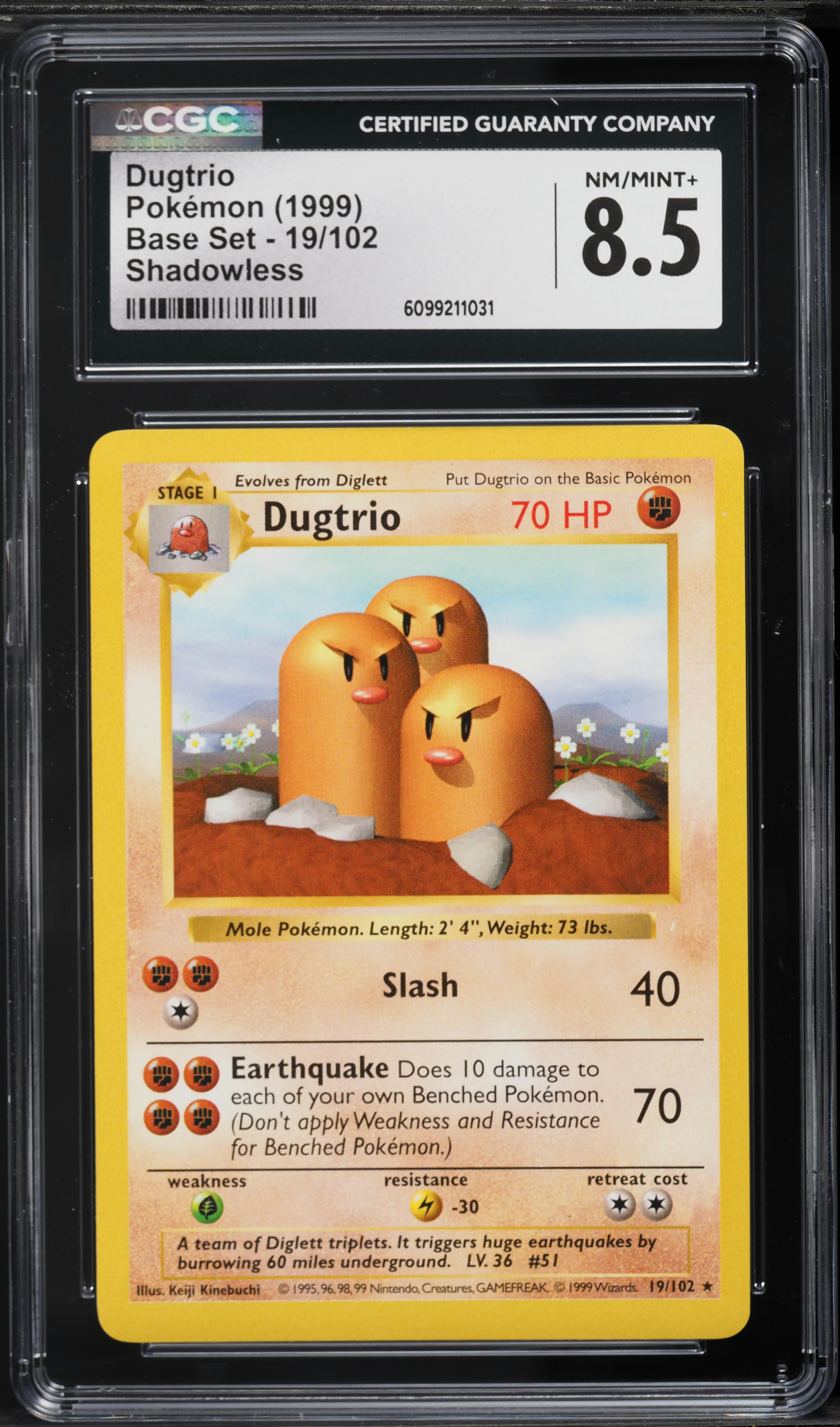 1999 Pokemon Base Set Shadowless Dugtrio #19 CGC 8.5 NM-MT+ on