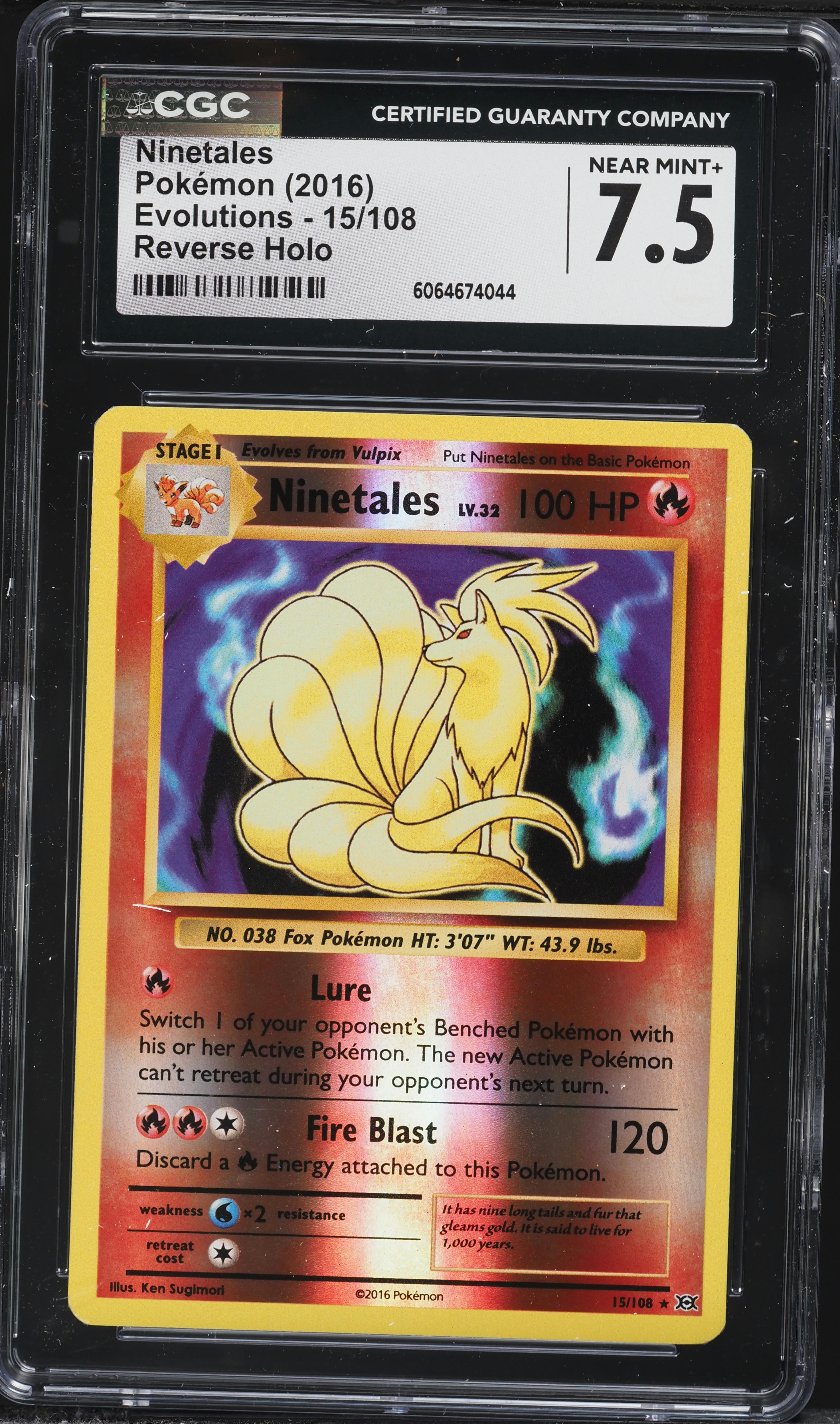 2016 Pokemon XY Evolutions Reverse Holo Ninetales #15 CGC 7.5