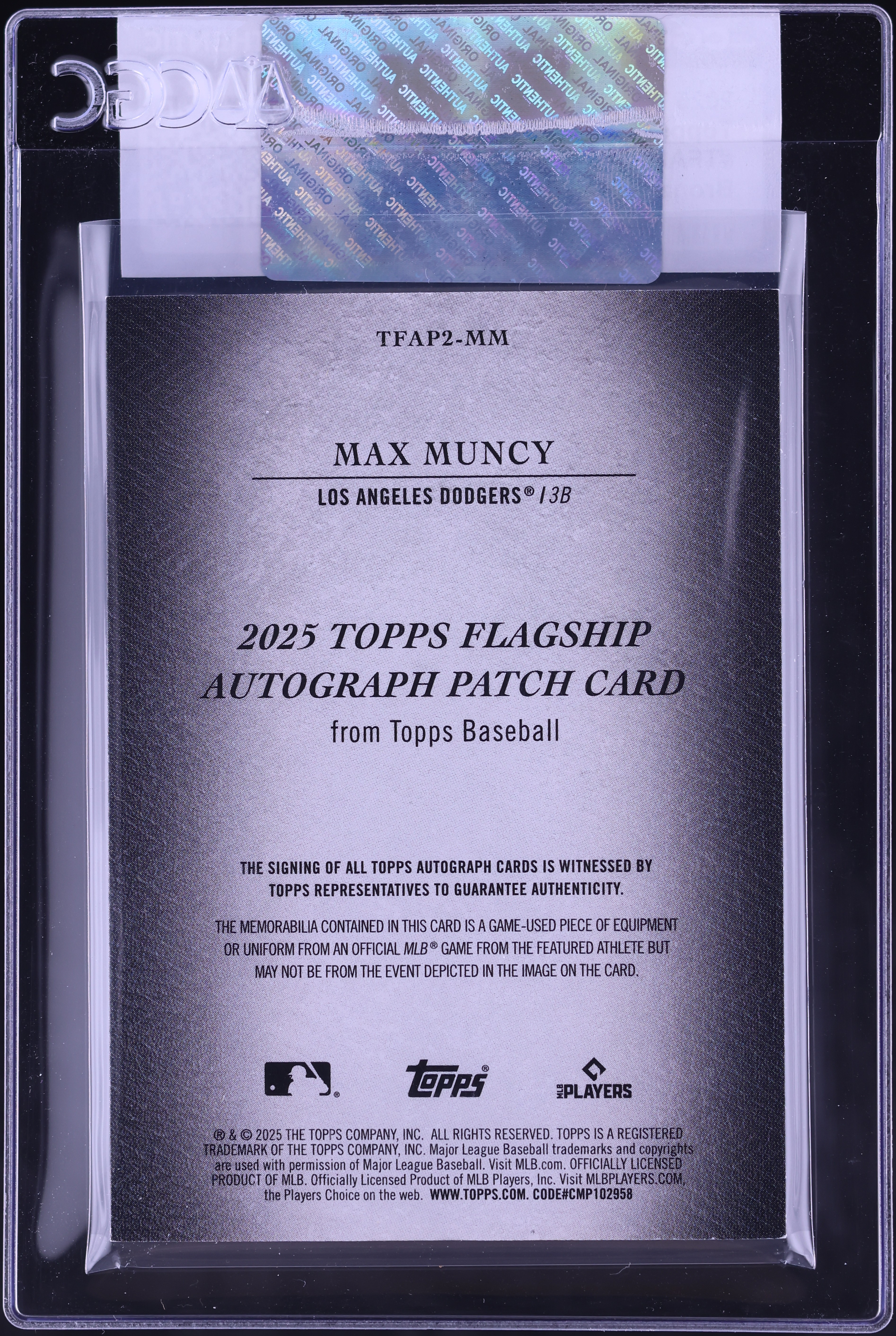 2025 Topps Flagship Bronze Max Muncy PATCH AUTO /25 #TFAP2-MM CGC 
