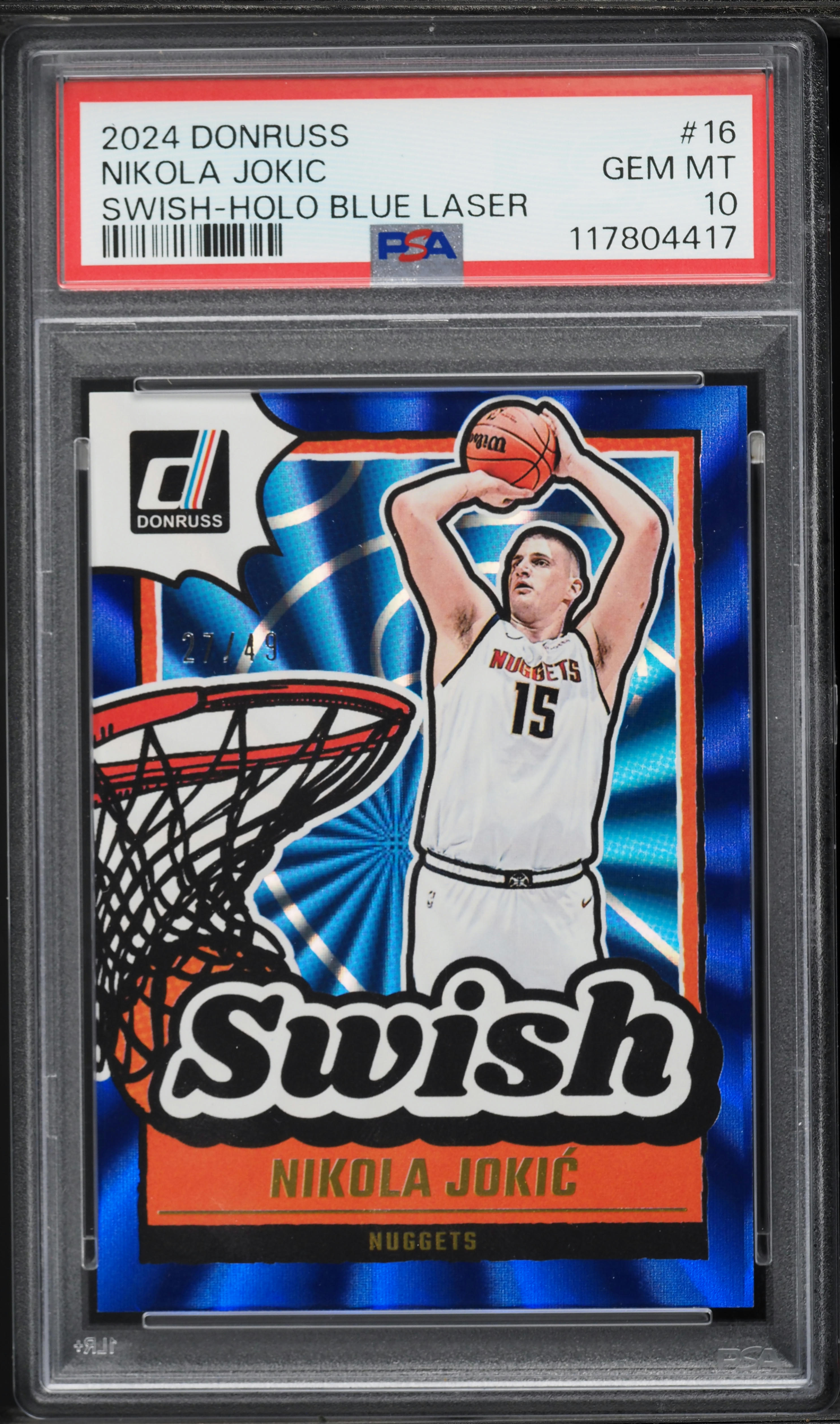 2024 Donruss Swish Holo Blue Laser Nikola Jokic /49 #16 PSA 10 GEM