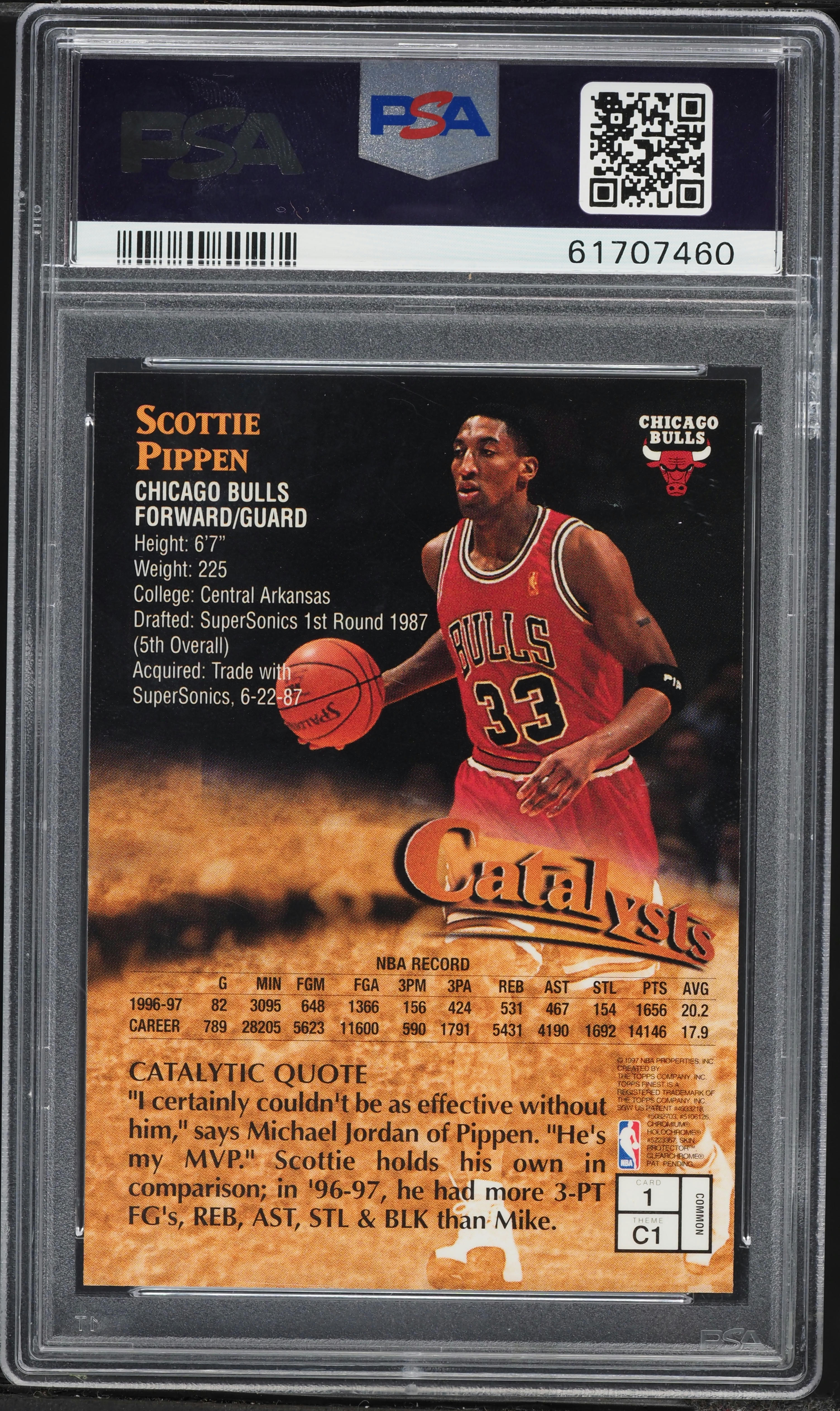 1997 Finest Basketball Scottie Pippen #1 PSA 9 MINT on Fanatics 