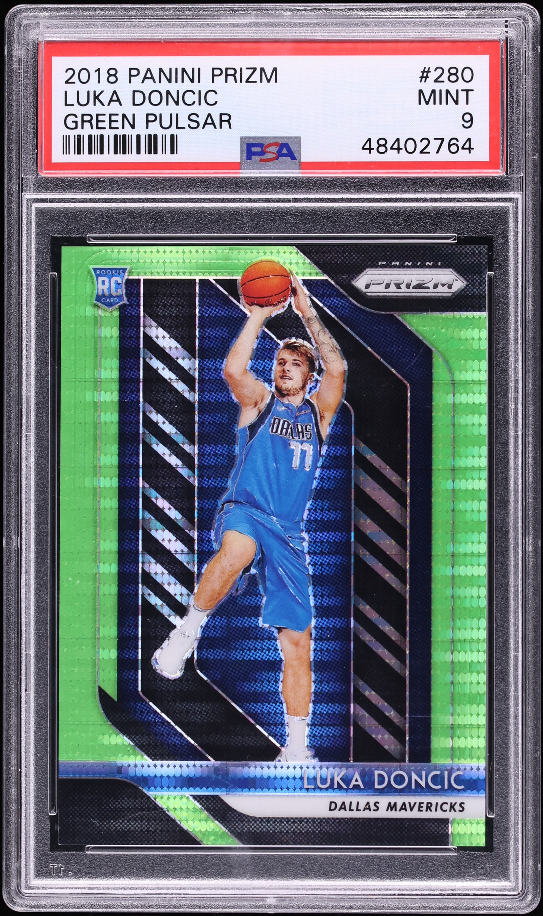 2018 Panini Prizm Green Pulsar Luka Doncic ROOKIE /25 #280 PSA 9