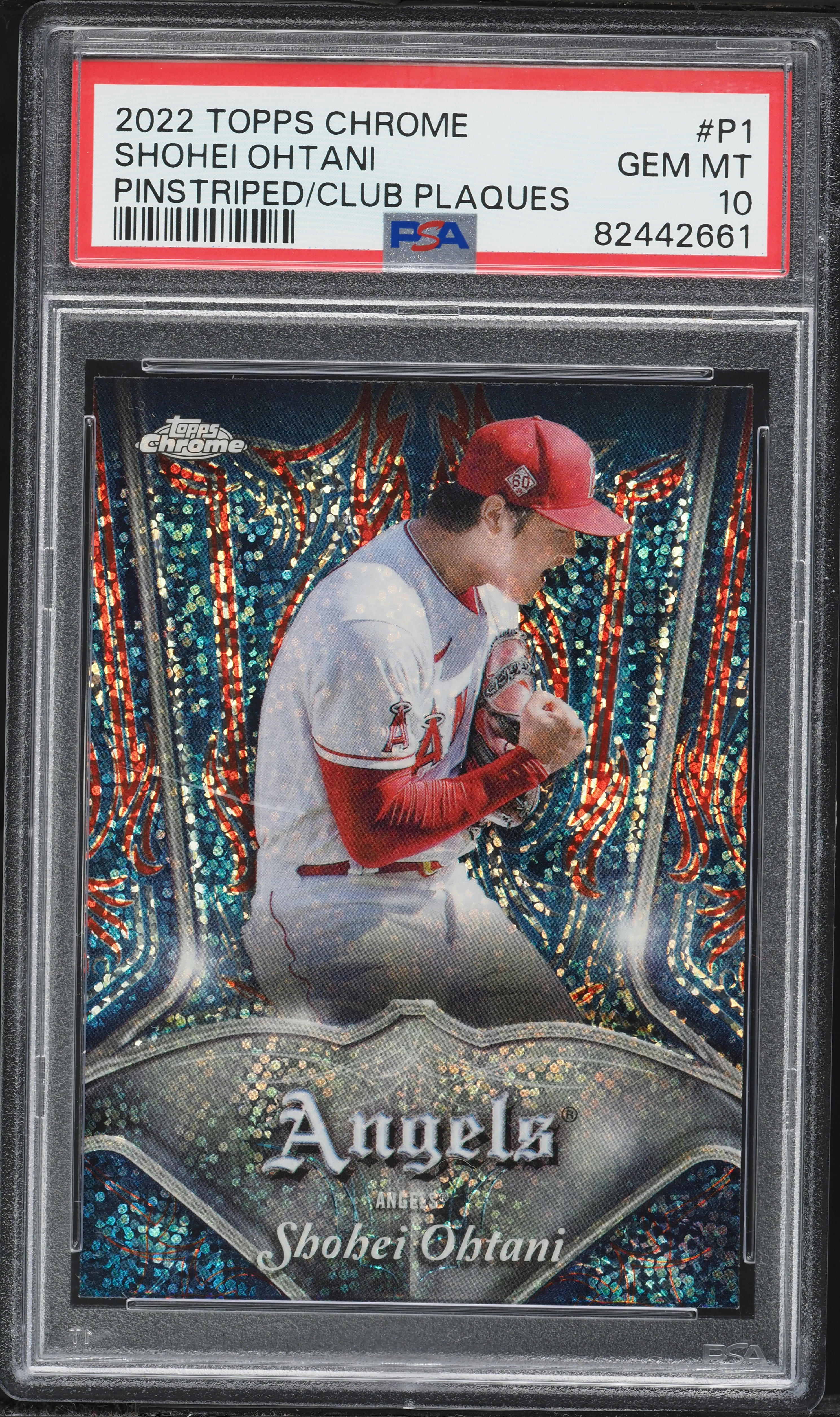 2022 Topps Chrome Pinstriped Club Plaques Shohei Ohtani #P-1  SHOHEI OHTANI REFRACTOR PINSTRIPED CLUB PLAQUES 2022 TOPPS CHROME #P-1, ANGELS main image 0