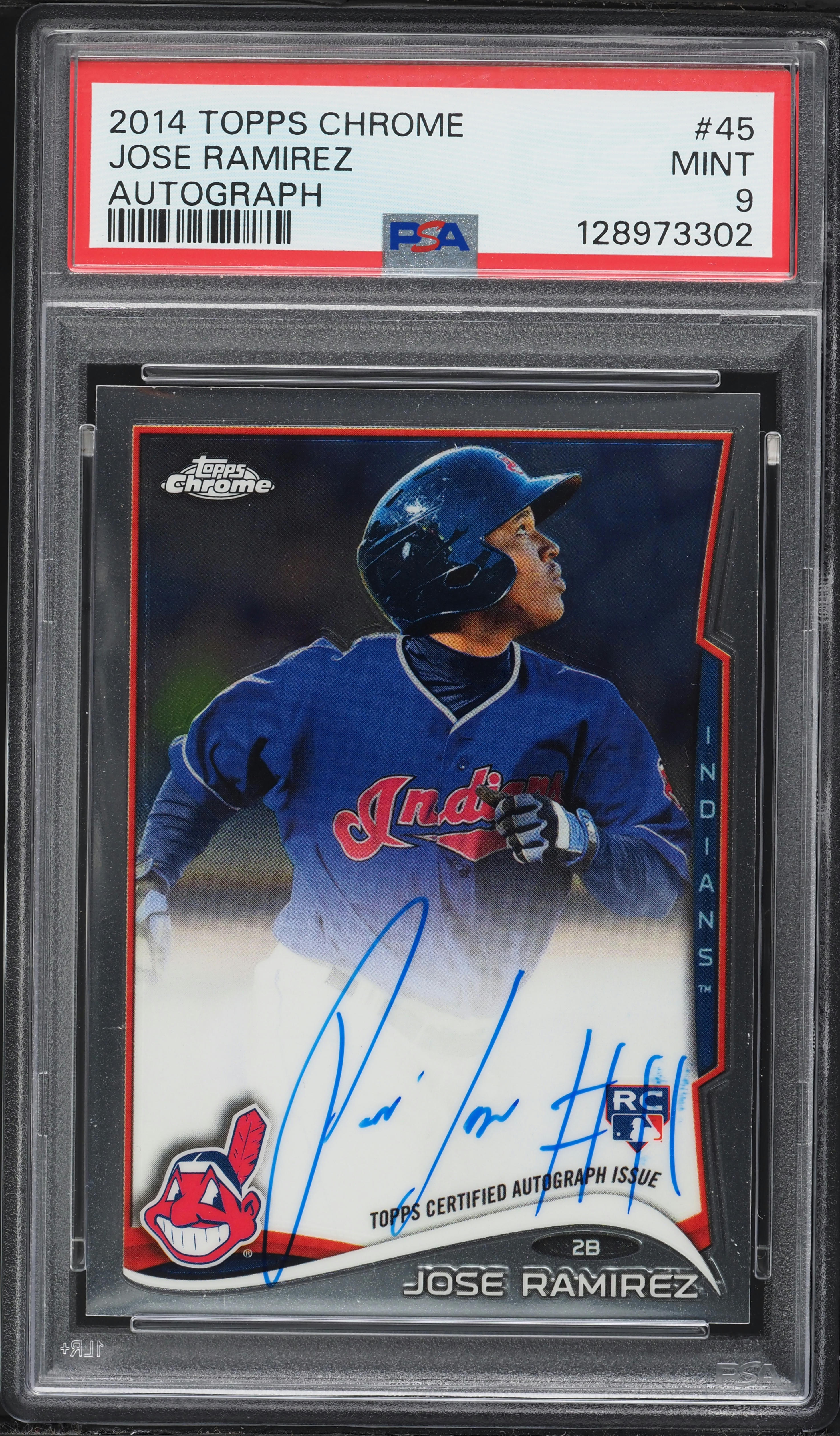 2014 Topps Chrome Jose Ramirez ROOKIE AUTO #45 PSA 9 MINT on 