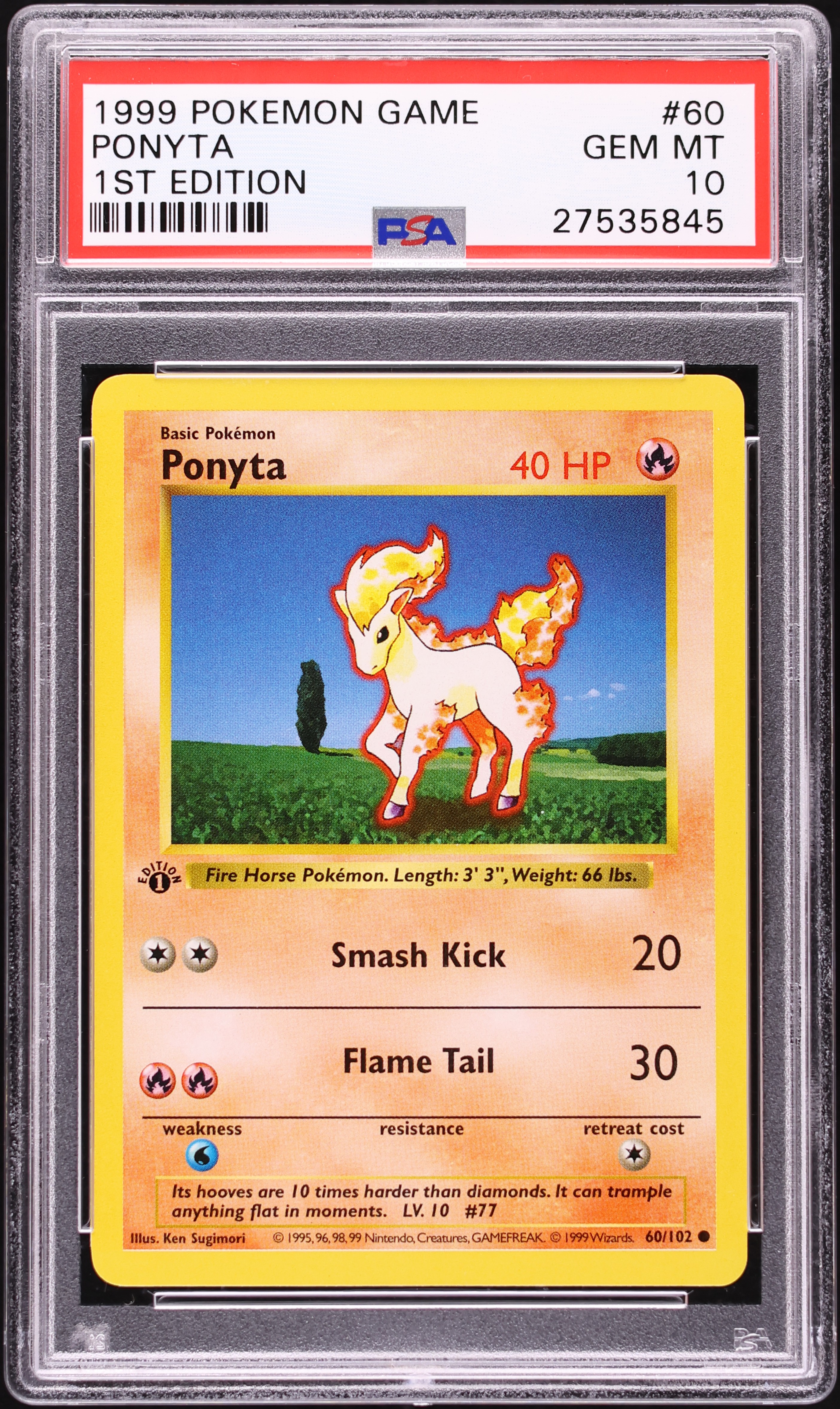 1999 Pokemon Base Set Shadowless 1st Edition Ponyta #60 PSA 10 GEM