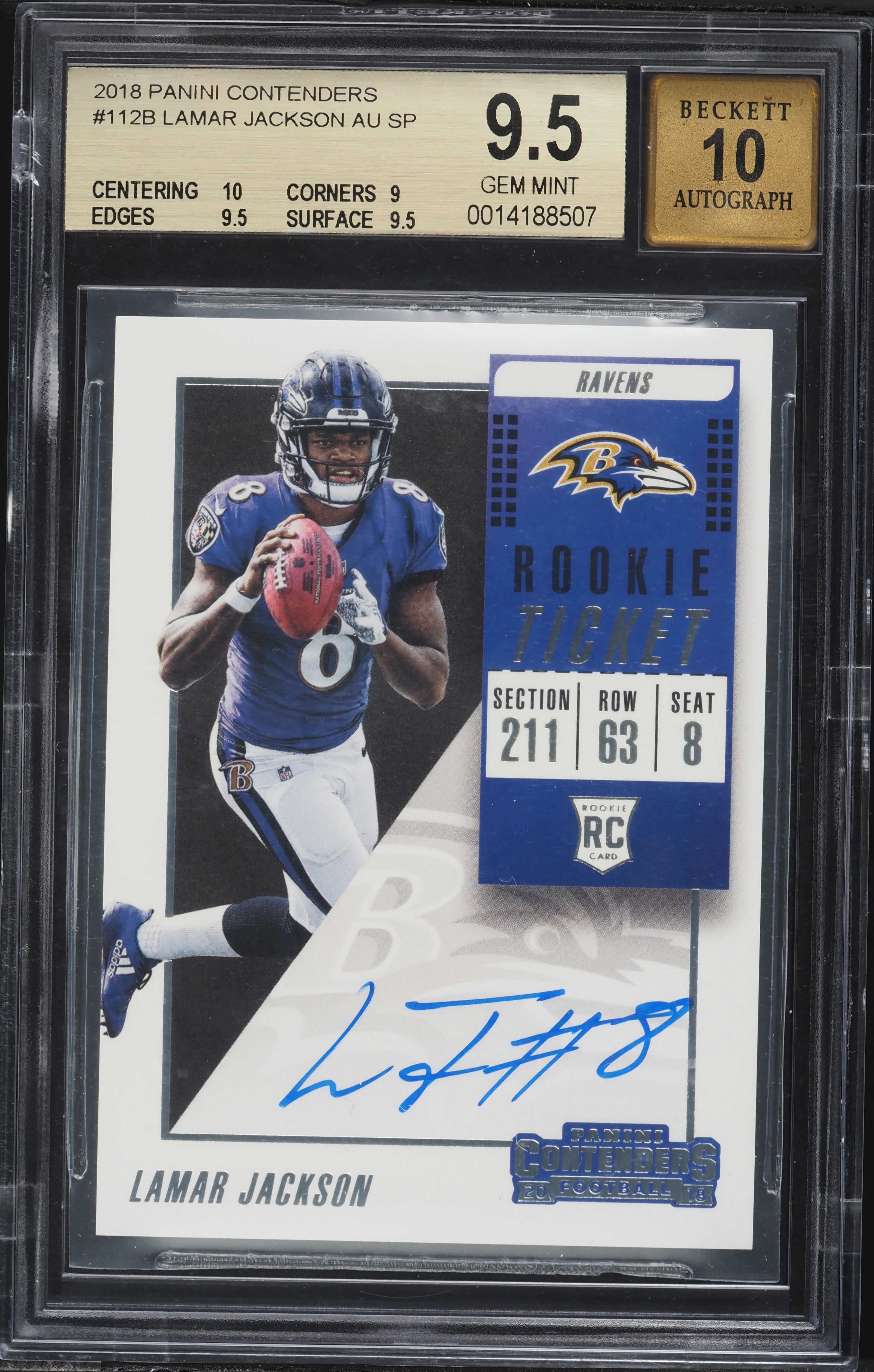 2018 Panini Contenders Lamar Jackson SSP ROOKIE AUTO #112 BGS 9.5